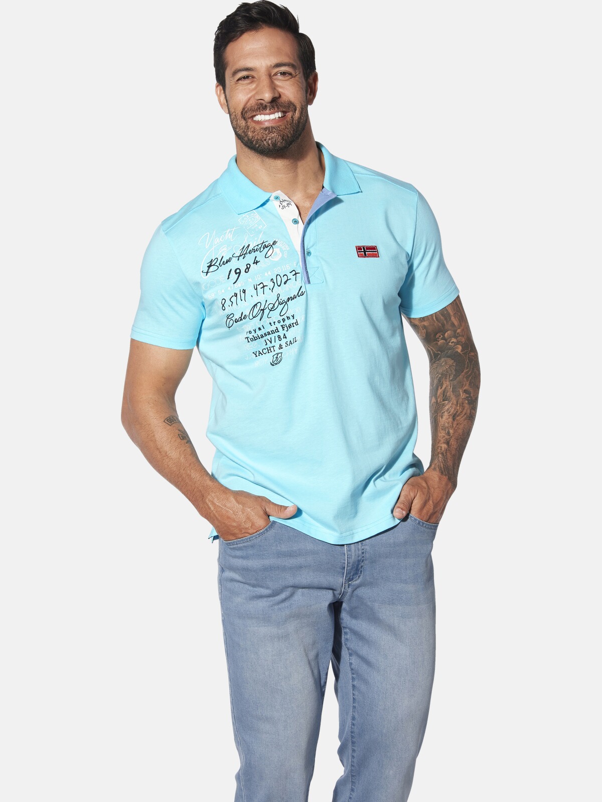 Poloshirt JAN VANDERSTORM "Poloshirt JANO", Herren, Gr. 7XL, blau (türkis), Obermaterial: 100% Baumwolle CO., comfort fit normal, ohne Ausschnitt, Shirts