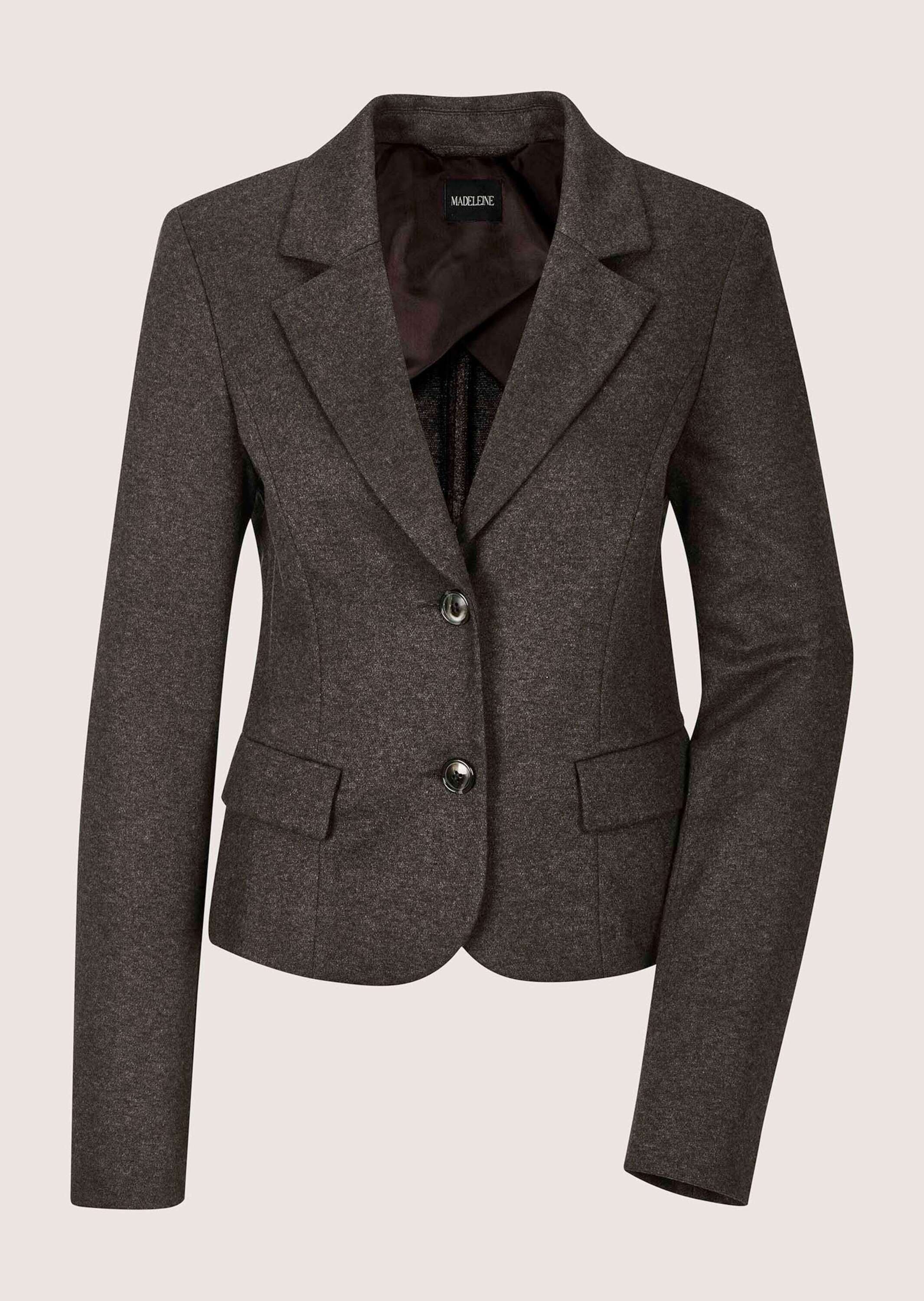 Jackenblazer MADELEINE "Kurzblazer Eleganter Einreiher mit Reverskragen", Damen, Gr. 42, braun (braun, melange), Obermaterial: 75% Viskose CV. 24% Polyester PES. 1% Elasthan EL., Blazer