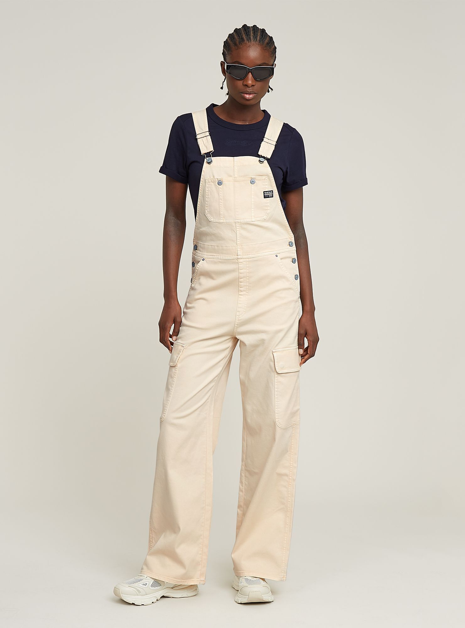 Jumpsuit G-STAR "Straight Dungaree", Damen, Gr. M, Normalgrößen, linen gd, Obermaterial: 50% Baumwolle, 47% Baumwolle, 3% Elasthan, Overalls Jumpsuit