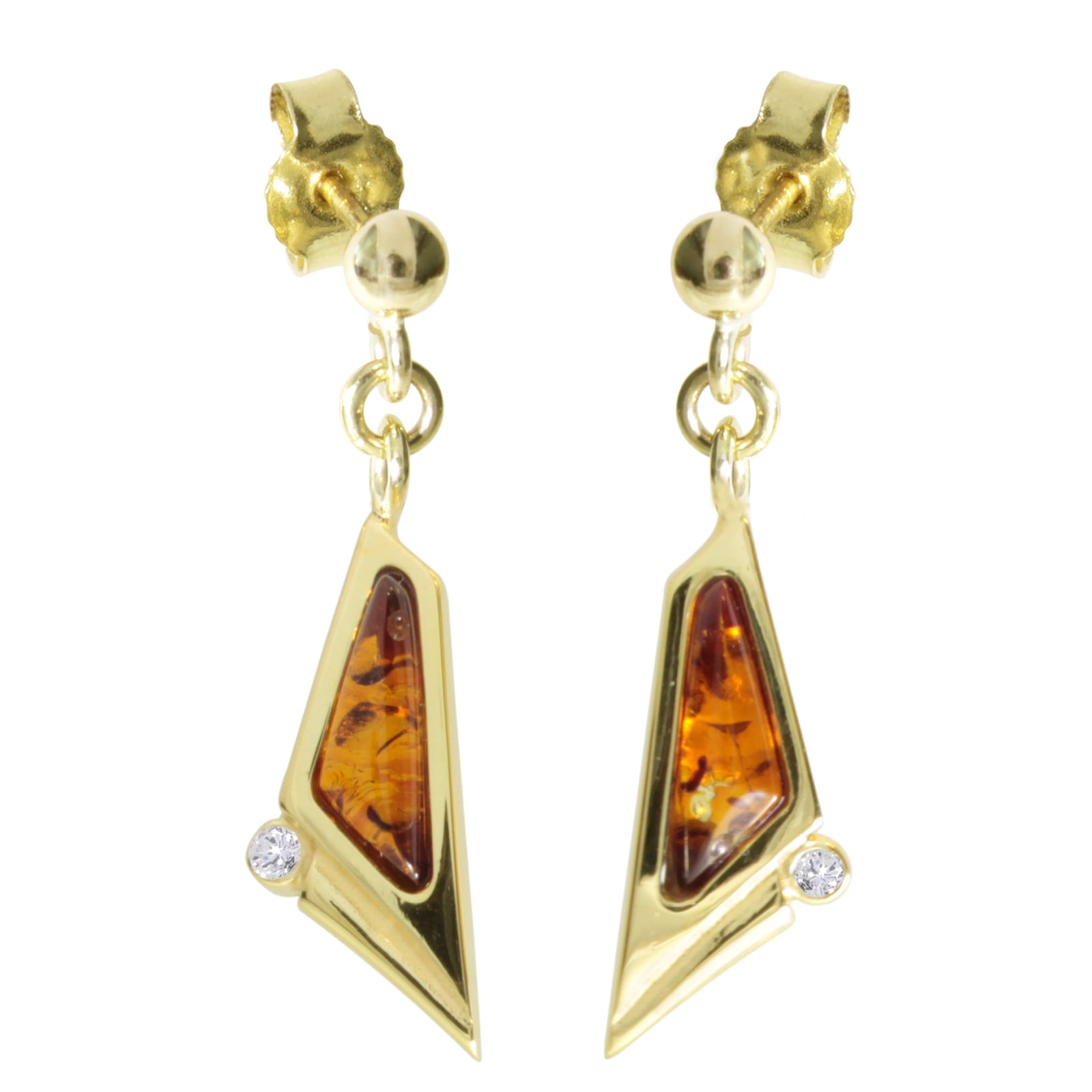 Paar Ohrhänger OSTSEE-SCHMUCK "- Agneta - Gold 585/000 - Bernstein/Brillant" Gr. 20, gold (gold 585, goldfarben, gelb), Ohrringe, Damen, Gelbgold 585