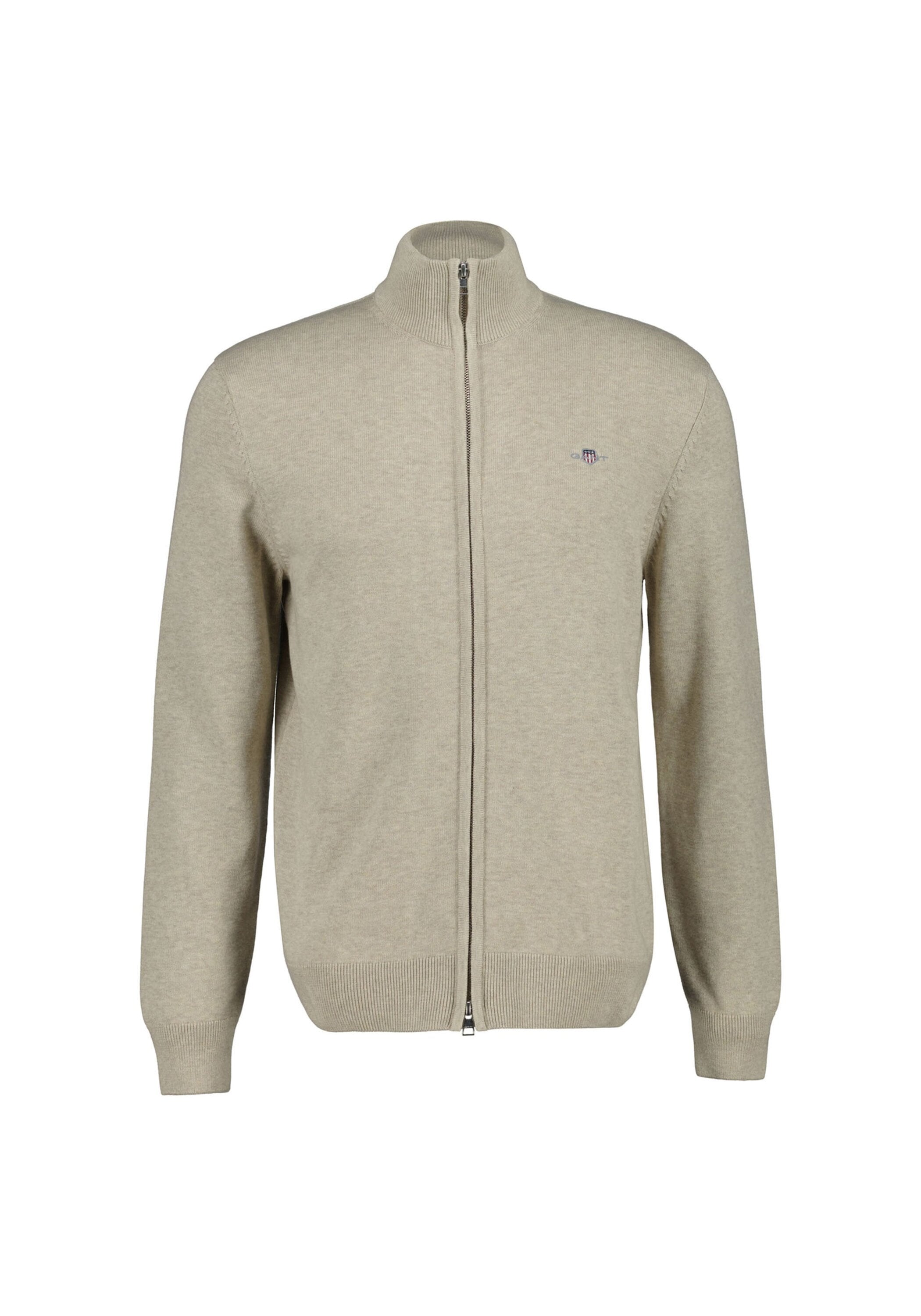 Sweatshirt GANT "Strickjacke CASUAL COTTON ZIP CARDIGAN", Herren, Gr. XL, beige (beige melange), Obermaterial: 100% Baumwolle CO., Sweatshirts Sweatshirt