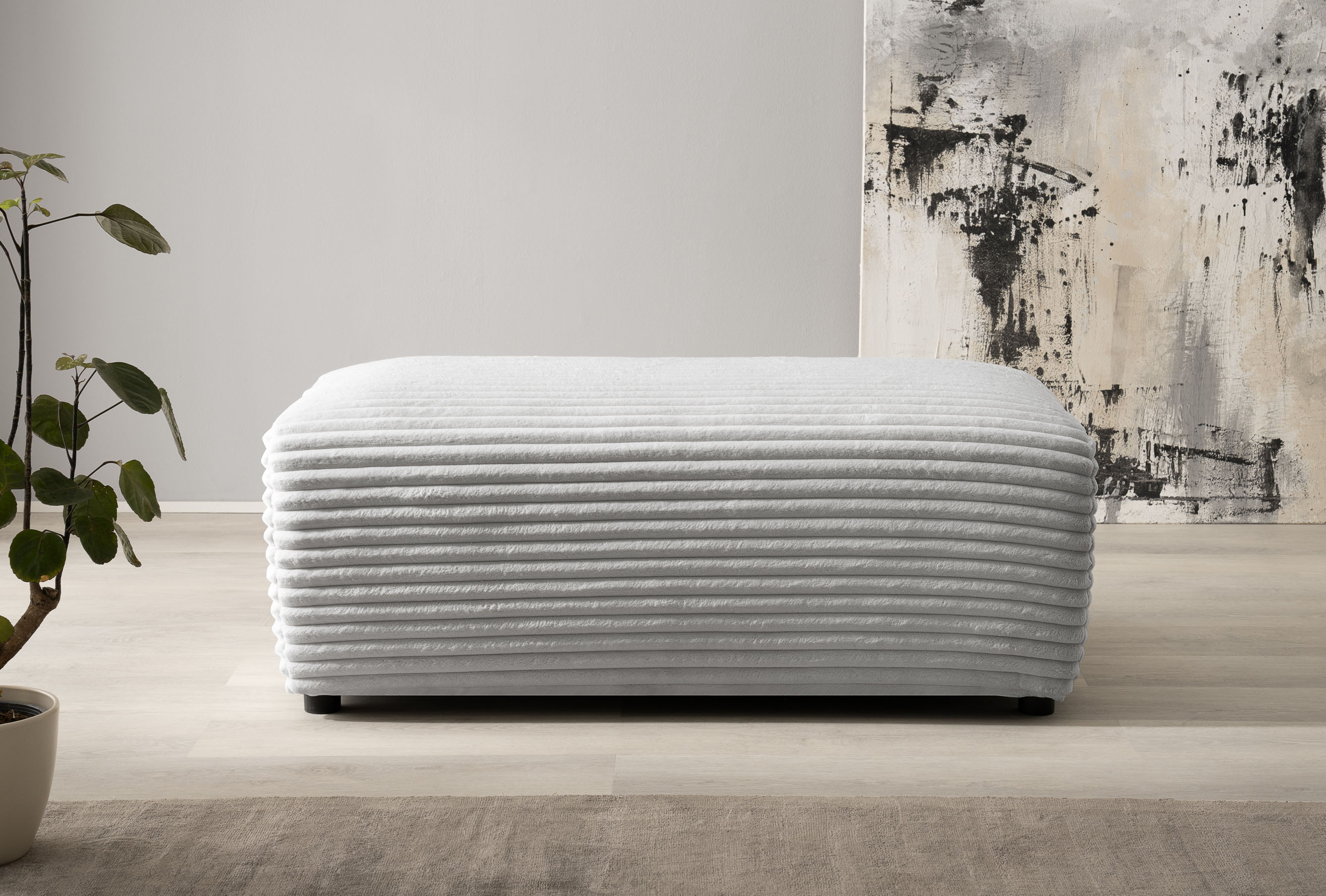 Hocker HOME AFFAIRE "BAKELS, Polsterhocker in Cord oder Boucle-Stoff", grau (hellgrau), B:112cm H:44cm T:62cm, Hocker, Hocker, zur Serie BAKELS, Hocker stellbar zum Schlafsofa (Krokodilverbinder)