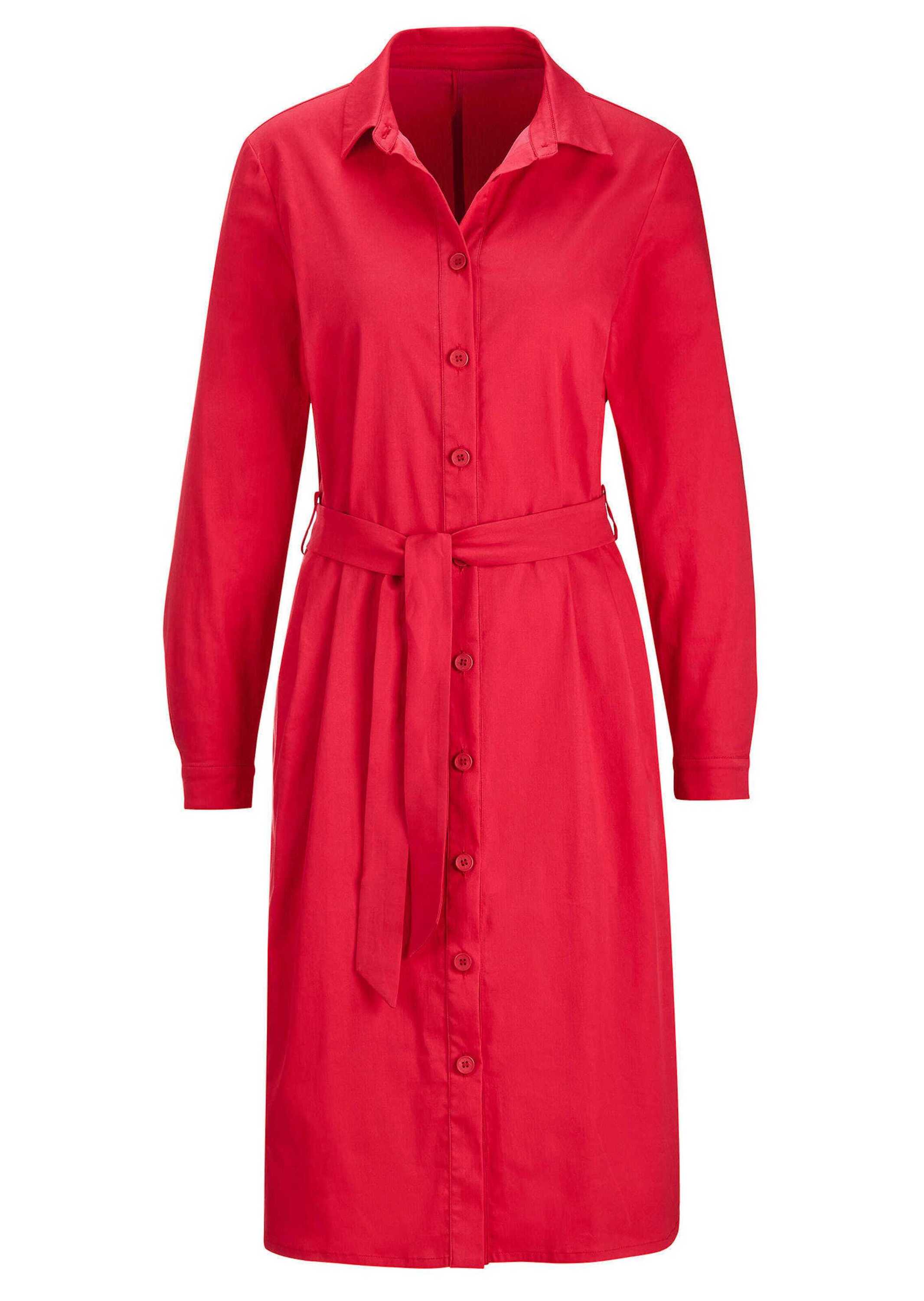 Sommerkleid GOLDNER "Elegantes Hemdblusenkleid mit Bindegürtel", Damen, Gr. 44, N-Gr, rot, Obermaterial: 80% Baumwolle CO. 18% Polyamid PA. 2% Elasthan EL., Kleider Sommerkleid