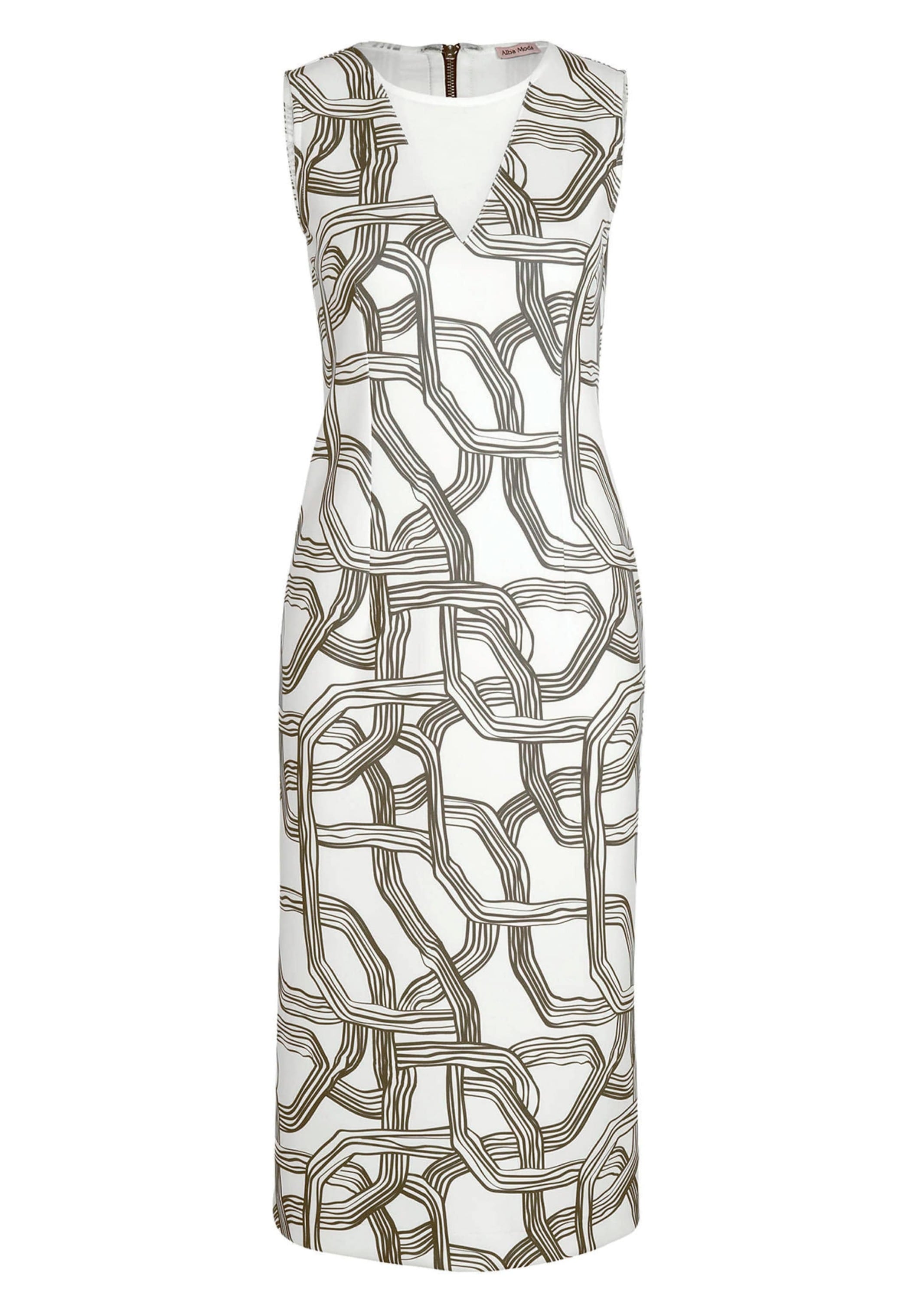 Sommerkleid ALBA MODA "Kleid Kleid", Damen, Gr. 40, N + K Gr, weiß (ecru, oliv), Obermaterial: 95% Polyester PES. 5% Elasthan EL., Kleider Sommerkleid