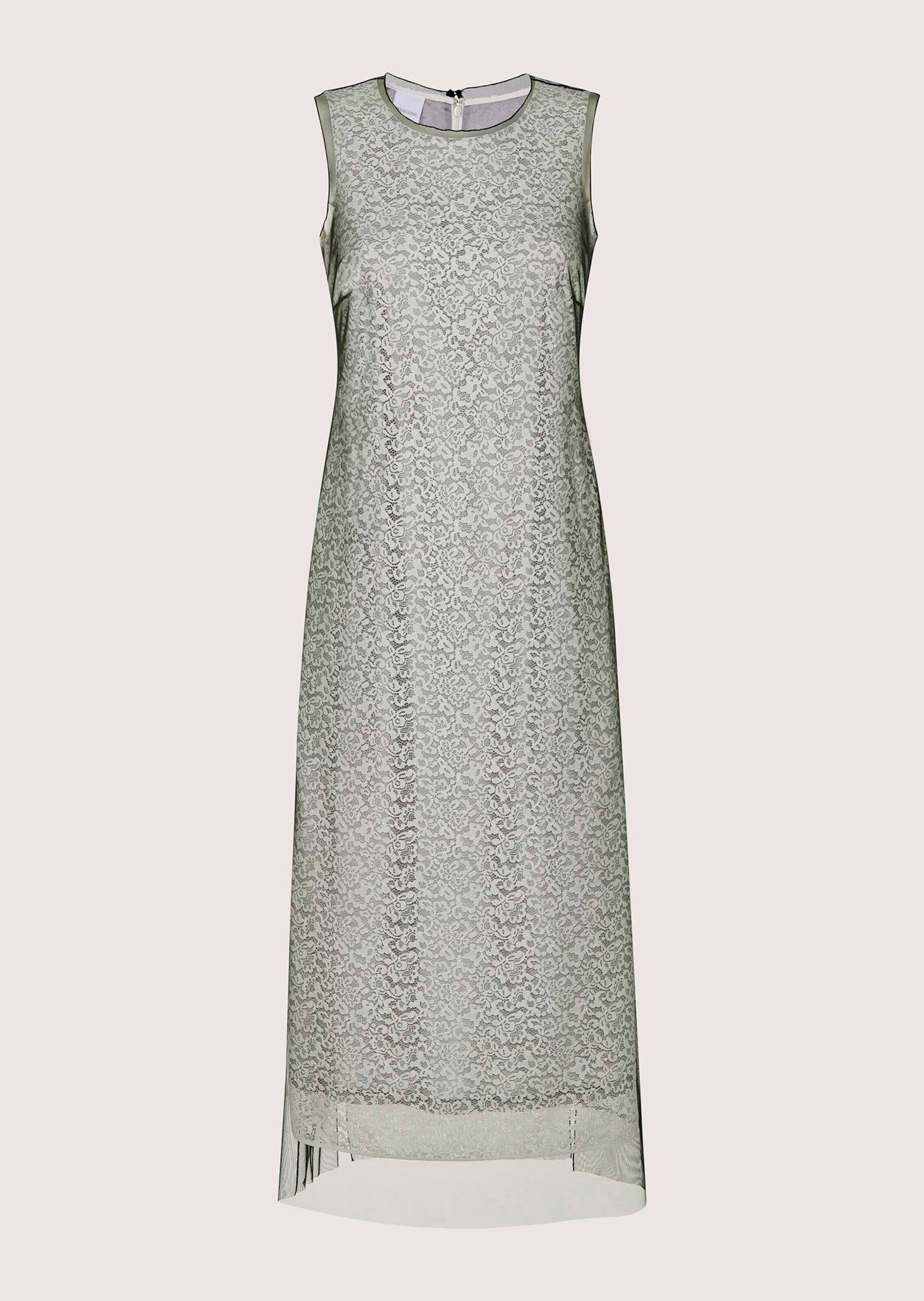 Midikleid MADELEINE "Spitzenkleid Elegantes Tüllkleid mit Spitzendetails", Damen, Gr. 34, N-Gr, weiß (weiß, silbergrau, schwarz), Obermaterial: 66% Polyamid PA. 34% Baumwolle CO., Kleider Midikleid