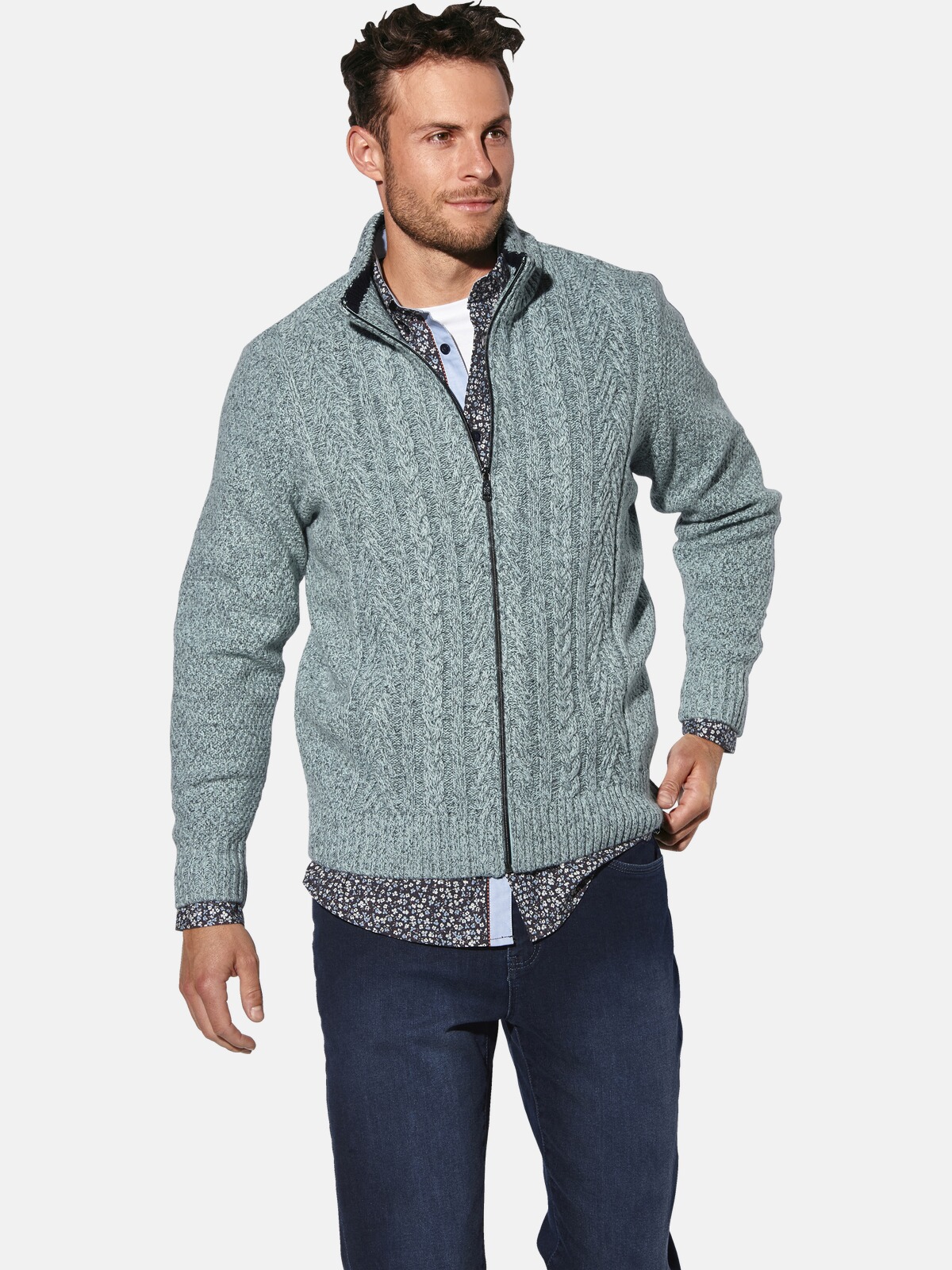 Strickjacke BABISTA "Strickjacke NERADO", Herren, Gr. XXL, grün (mint melange), Obermaterial: 55% Polyacryl PAN. 24% Wolle mw. 21% Baumwolle CO., Strickjacken Strickjacke