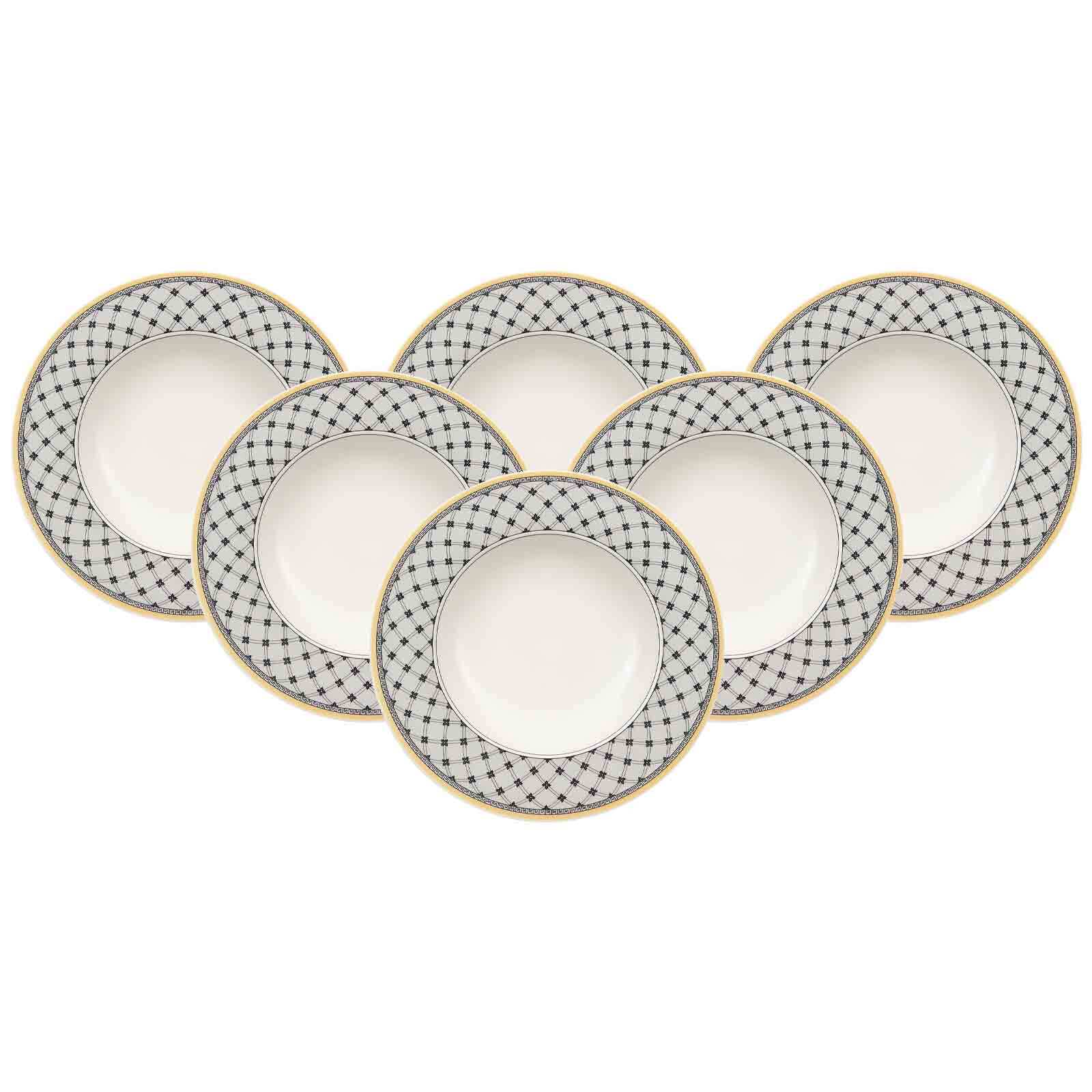 Suppenteller VILLEROY & BOCH "Suppenteller Audun Promenade ø 24,2 cm 6er Set weiß-grau-gelb", bunt (weiß, grau, gelb), Speiseteller