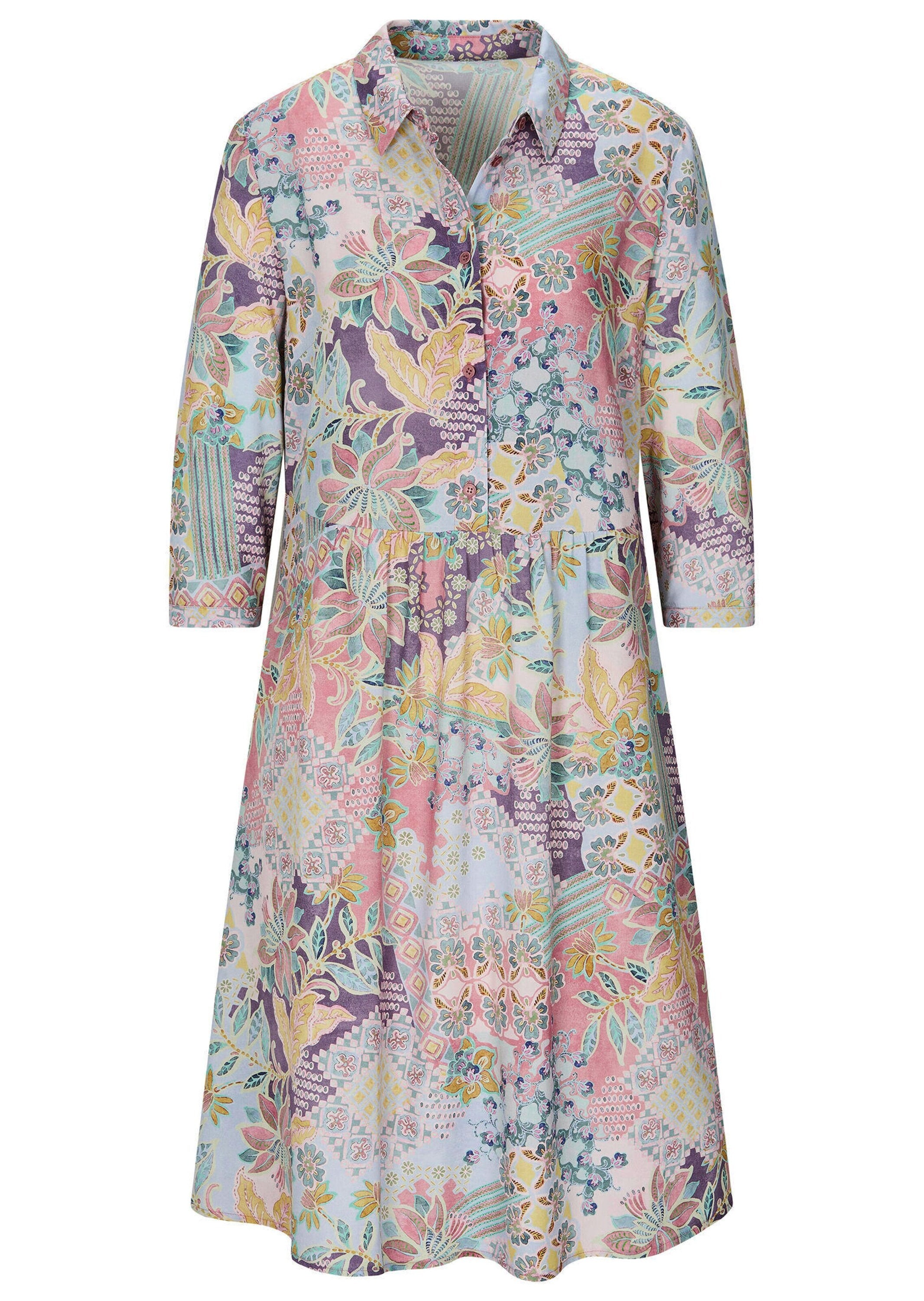 Sommerkleid GOLDNER "Kurzgröße Hemdblusenkleid aus reiner Viskose", Damen, Gr. 24, K-Gr, rosa (salbei, rosé, gemustert), Obermaterial: 100% Viskose CV., Kleider Sommerkleid