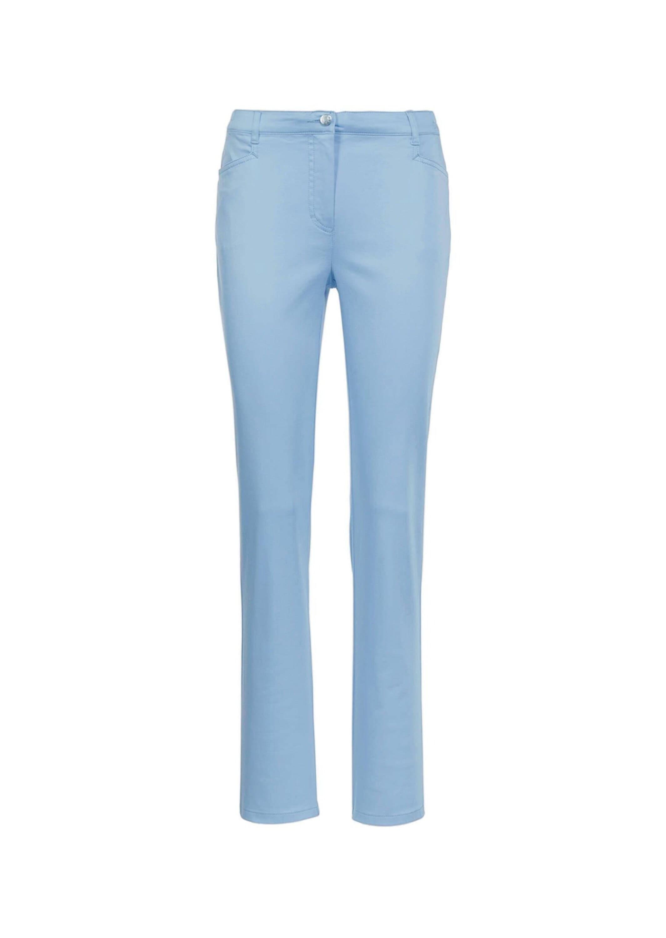 Stoffhose GOLDNER "Leichte Baumwoll-Hose ANNA", Damen, Gr. 54, N-Gr, blau (hellblau), Obermaterial: 98% Baumwolle CO. 2% Elasthan EL., Hosen Stoffhose