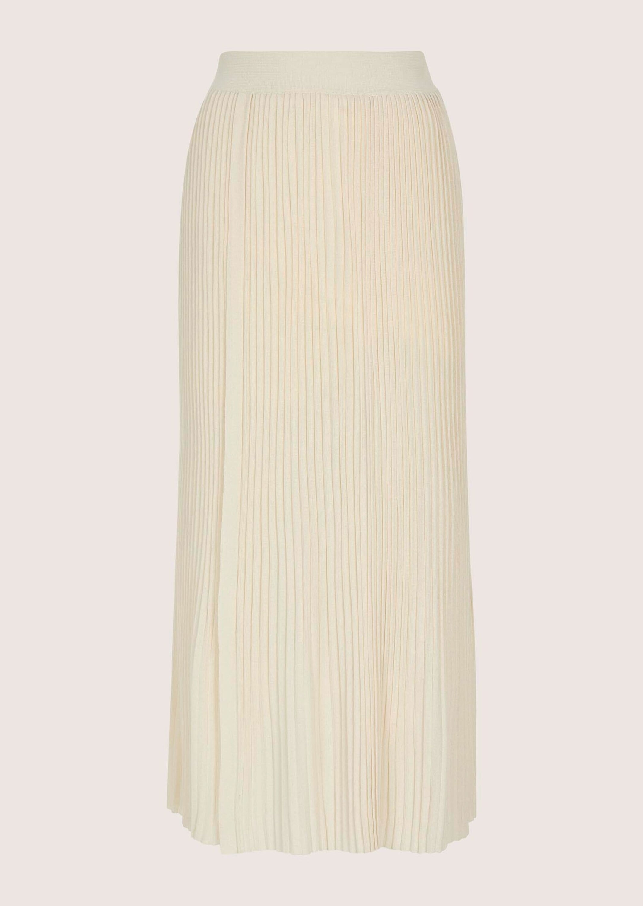 Strickkleid MADELEINE "Plissee-Rock Midi-Strickrock mit elastischem Bund, Plissee", Damen, Gr. 46, N-Gr, weiß (perlweiß), Obermaterial: 75% Viskose CV. 25% Polyester PES., Modern, figurumspielend, Kleider Strickkleid, Schlitz an der Vorderseite