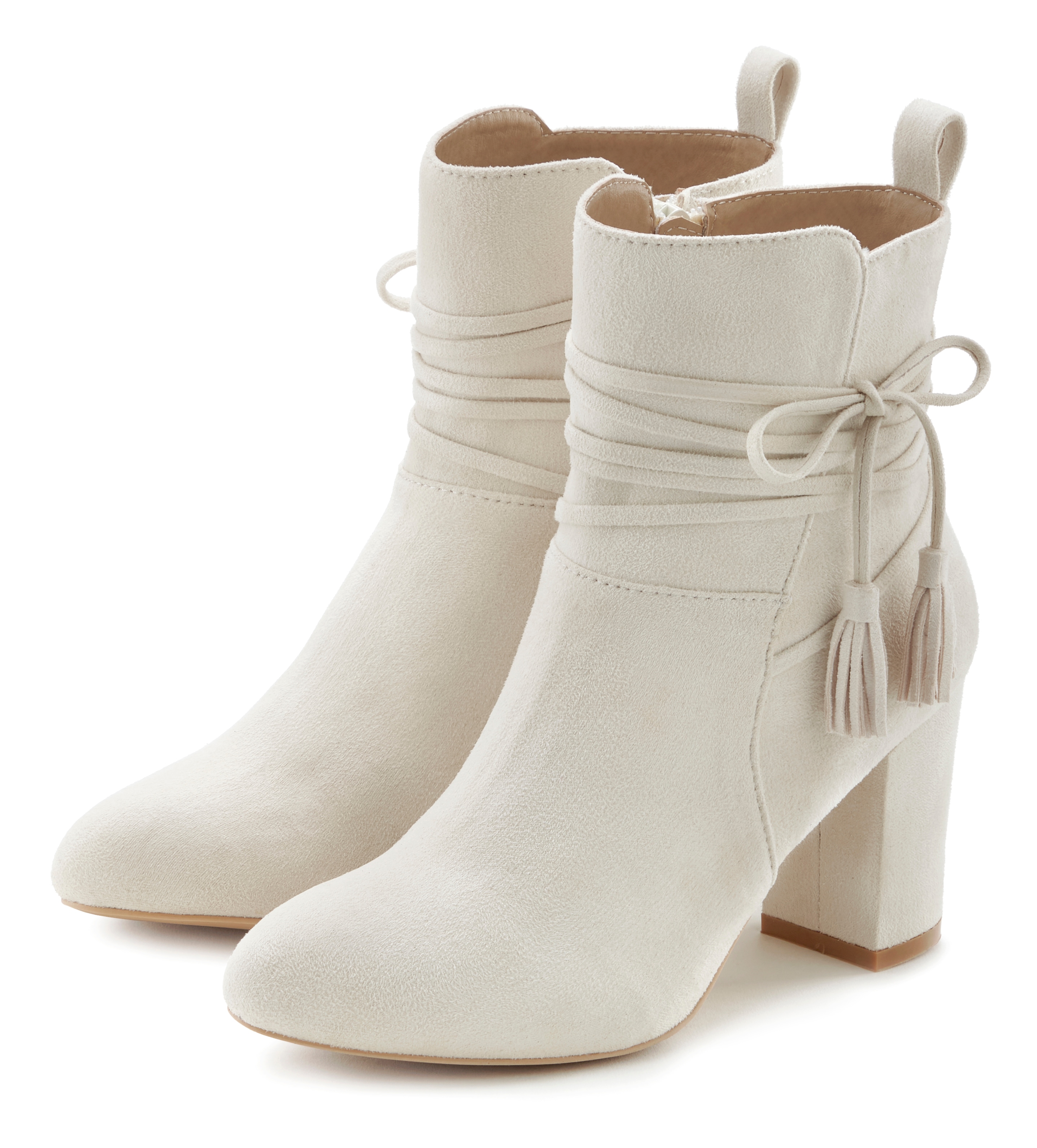Stiefelette LASCANA, Damen, Gr. 43, beige, Obermaterial: 100% Textilmaterial. Decksohle: 100% Lederimitat. Futter: 100% Textilmaterial. Laufsohle: 100% Synthetik, unifarben, Schuhe Stiefelette, mit Blockabsatz, High-Heel-Stiefelette, Ankle Boots,...