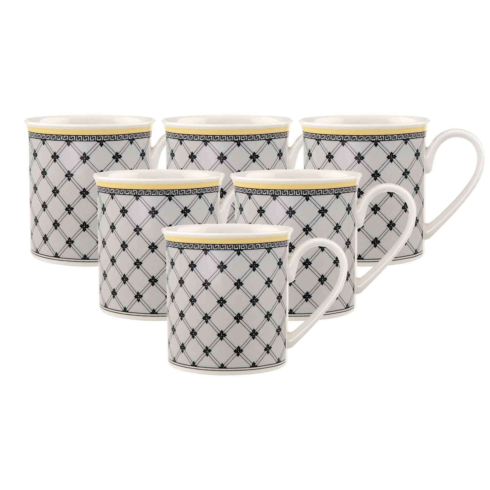 Becher VILLEROY & BOCH "Kaffeebecher Audun Promenade 300 ml 6er Set weiß-grau-gelb", bunt (weiß, grau, gelb), Porzellan, Trinkgefäße, Becher