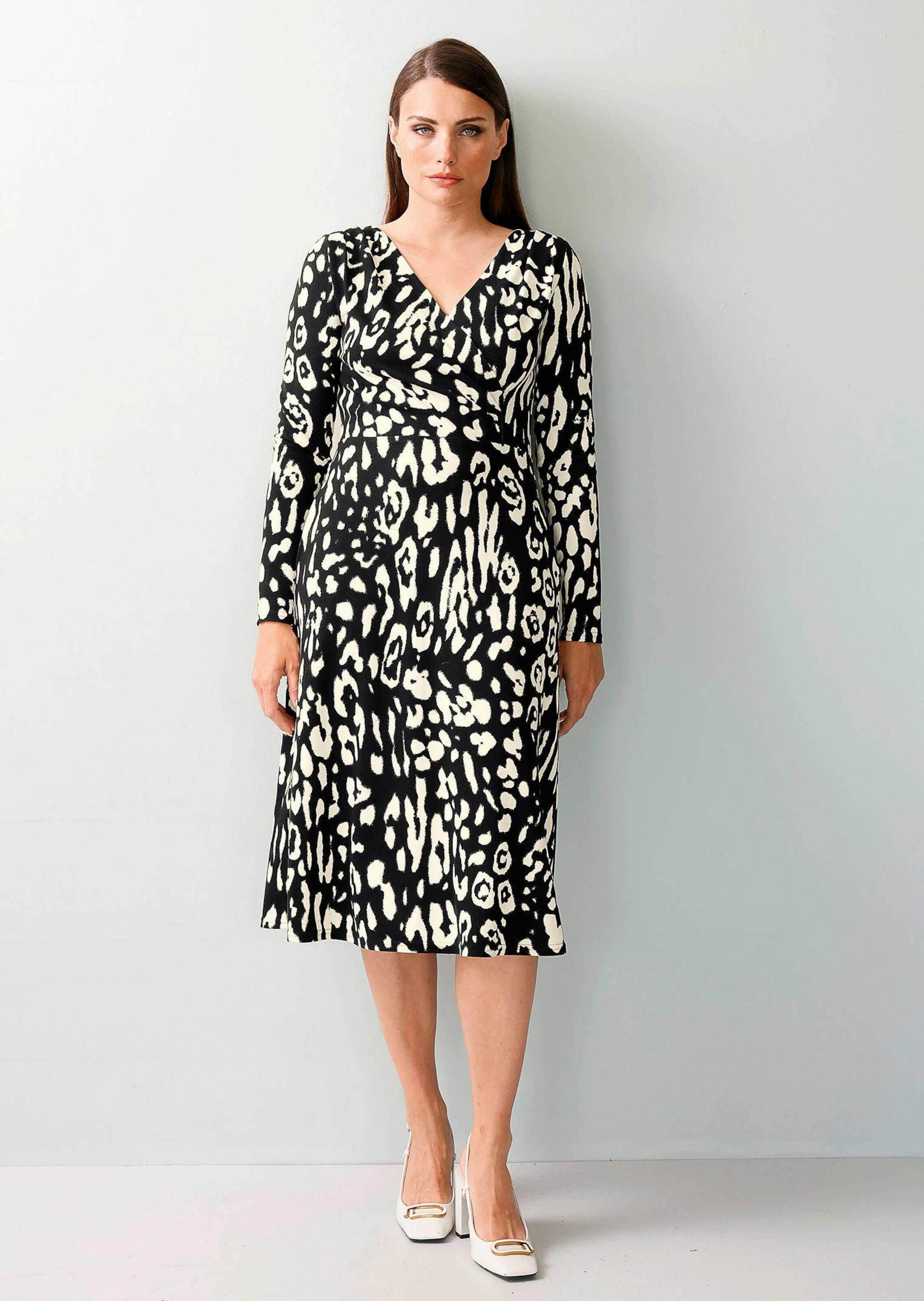 Jerseykleid ALBA MODA "Kleid Kleid in Animaldessin", Damen, Gr. 38, N + K Gr, schwarz, Obermaterial: 87% Viskose CV. 11% Polyester PES. 2% Elasthan EL., Kleider Jerseykleid