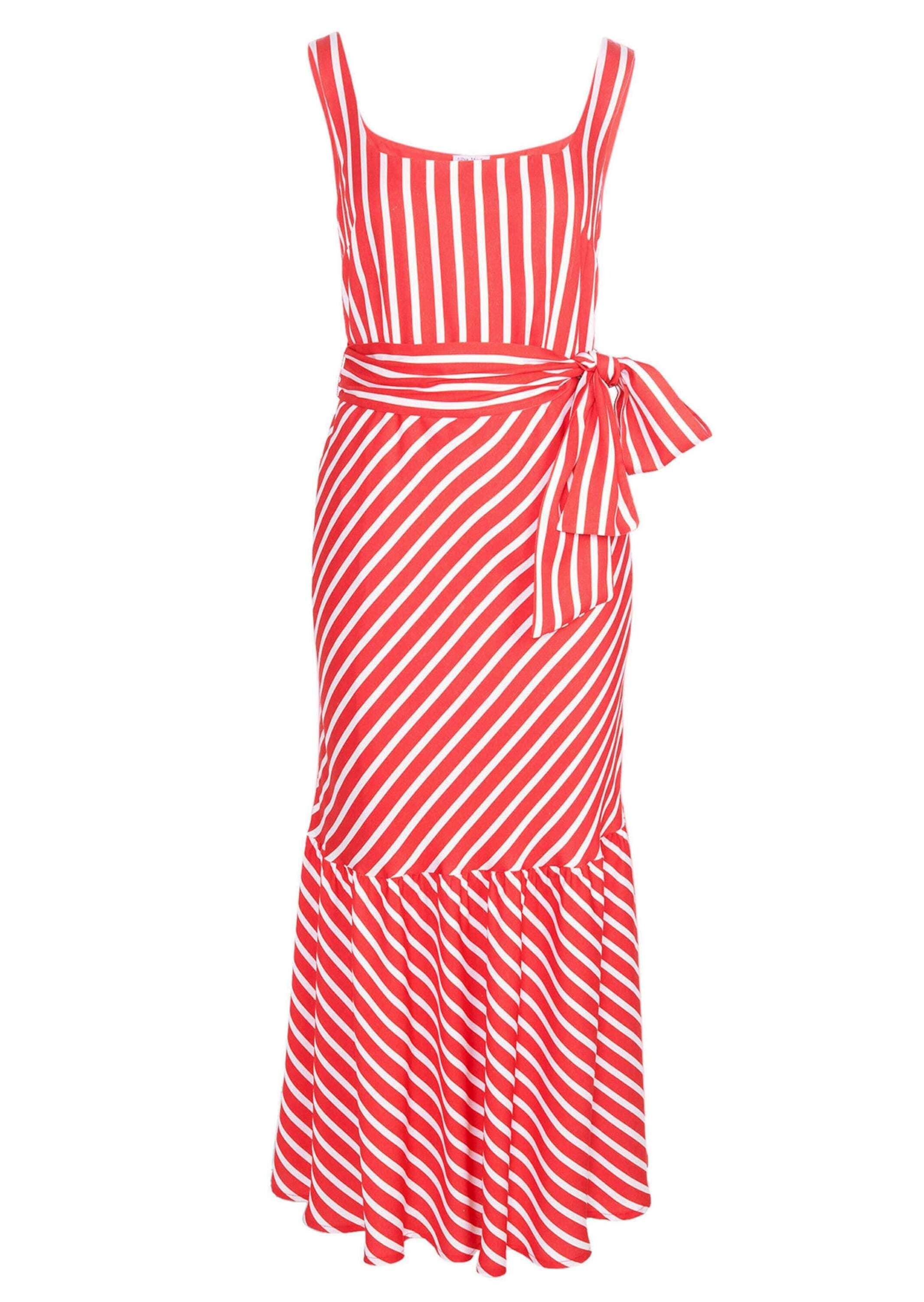 Midikleid ALBA MODA "Kleid Kleid", Damen, Gr. 46, N + K Gr, rot (koralle, creme), Obermaterial: 100% Viskose CV., Modern, figurbetont, Kleider Midikleid