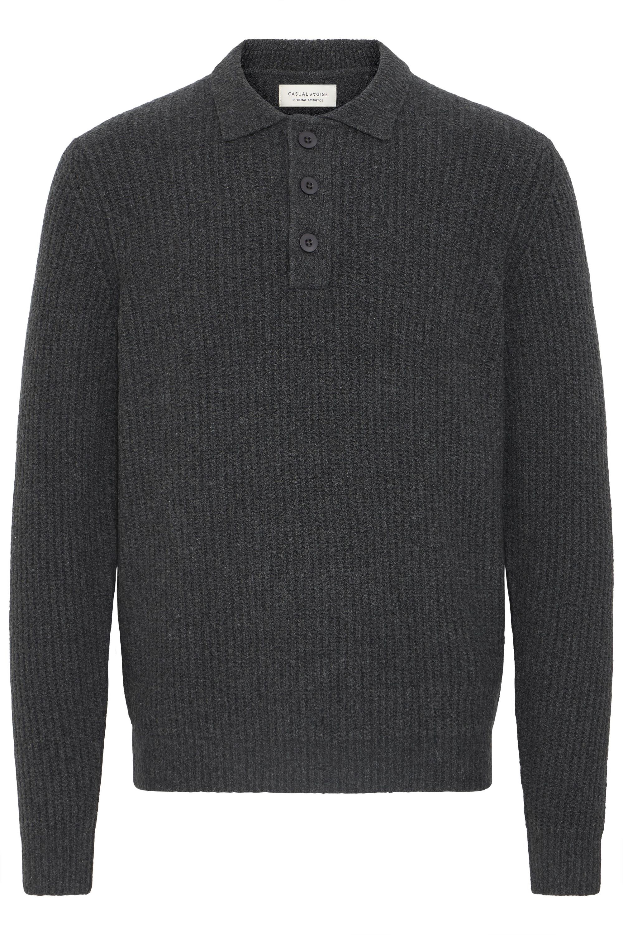 Strickfleece-Pullover CASUAL FRIDAY "Strickpullover CFGAHN", Herren, Gr. M, grau (charcoal gray melange), Obermaterial: 52% Viskose CV. 26% Polyester PES. 22% Polyamid PA., Pullover