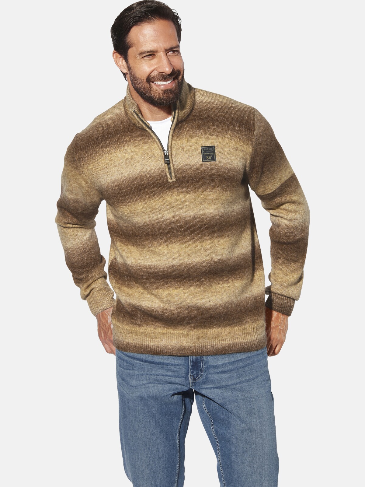 Rundhalspullover JAN VANDERSTORM "Pullover AKSELSTAD", Herren, Gr. 6XL, grün (braun gestreift), Obermaterial: 51% Polyacryl PAN. 40% Polyamid ECONYL PA ECONYL. 9% Wolle mw., Pullover Rundhalspullover