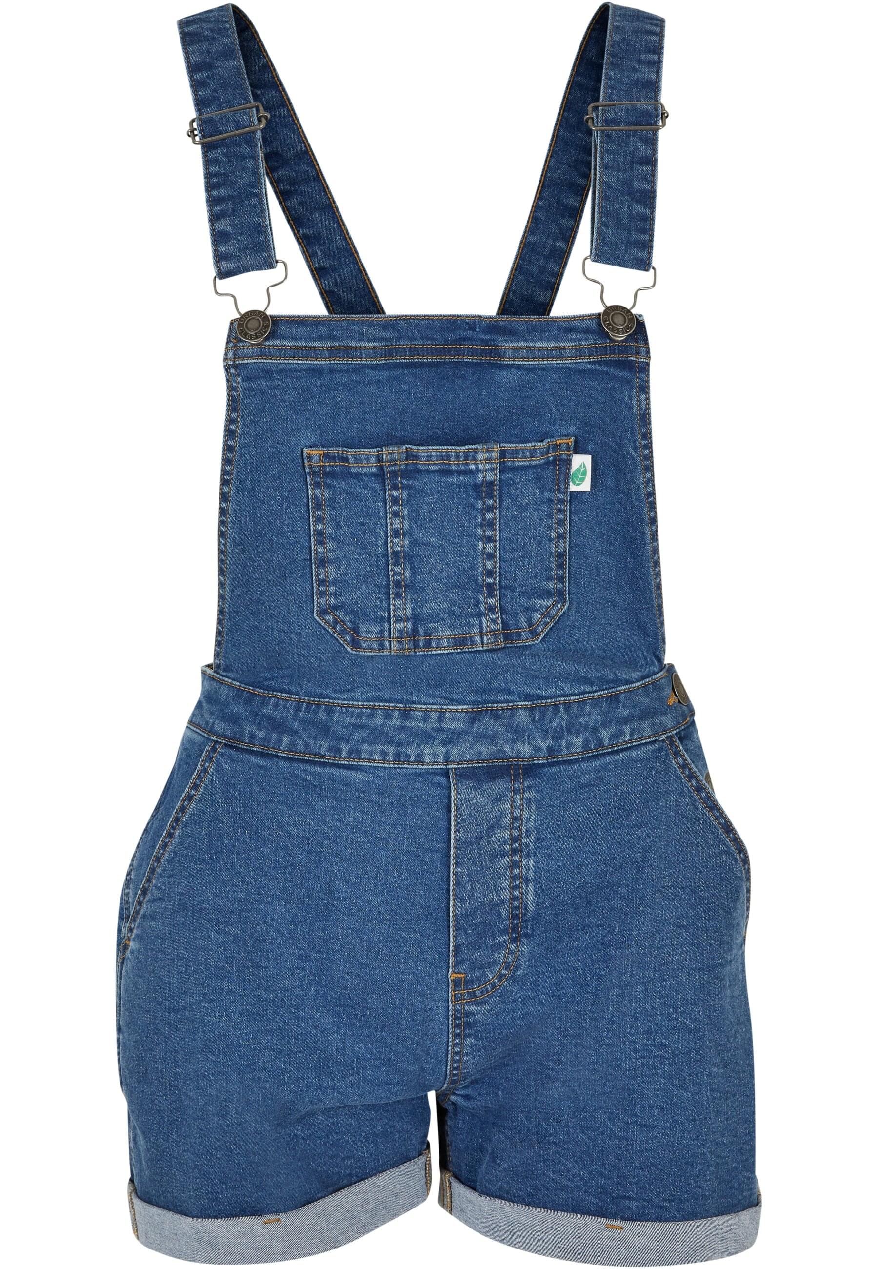 Jumpsuit URBAN CLASSICS "Urban Classics Damen Ladies Organic Short Dungaree", Damen, Gr. 3XL, US-Größen, clearblau washed, 50% Baumwolle (Bio), 48% Baumwolle, 2% Elasthan, unifarben, ohne Ausschnitt, Overalls Jumpsuit