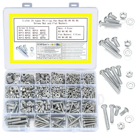 1080 Pcs Screws and Bolts and Nuts Assortment Kit Cross Pan Head Screws Nuts and Bolts and Washers Set Hex Socket Head Cap Machine Screws Bolts and Nuts Kit for Industrial Household Electronic