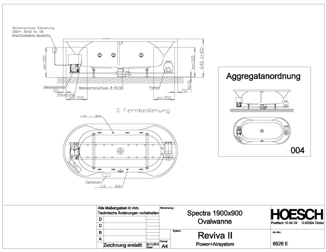 Hoesch Whirlwanne Spectra 6626 & Reviva II Power+ 6626E.010305004 Image