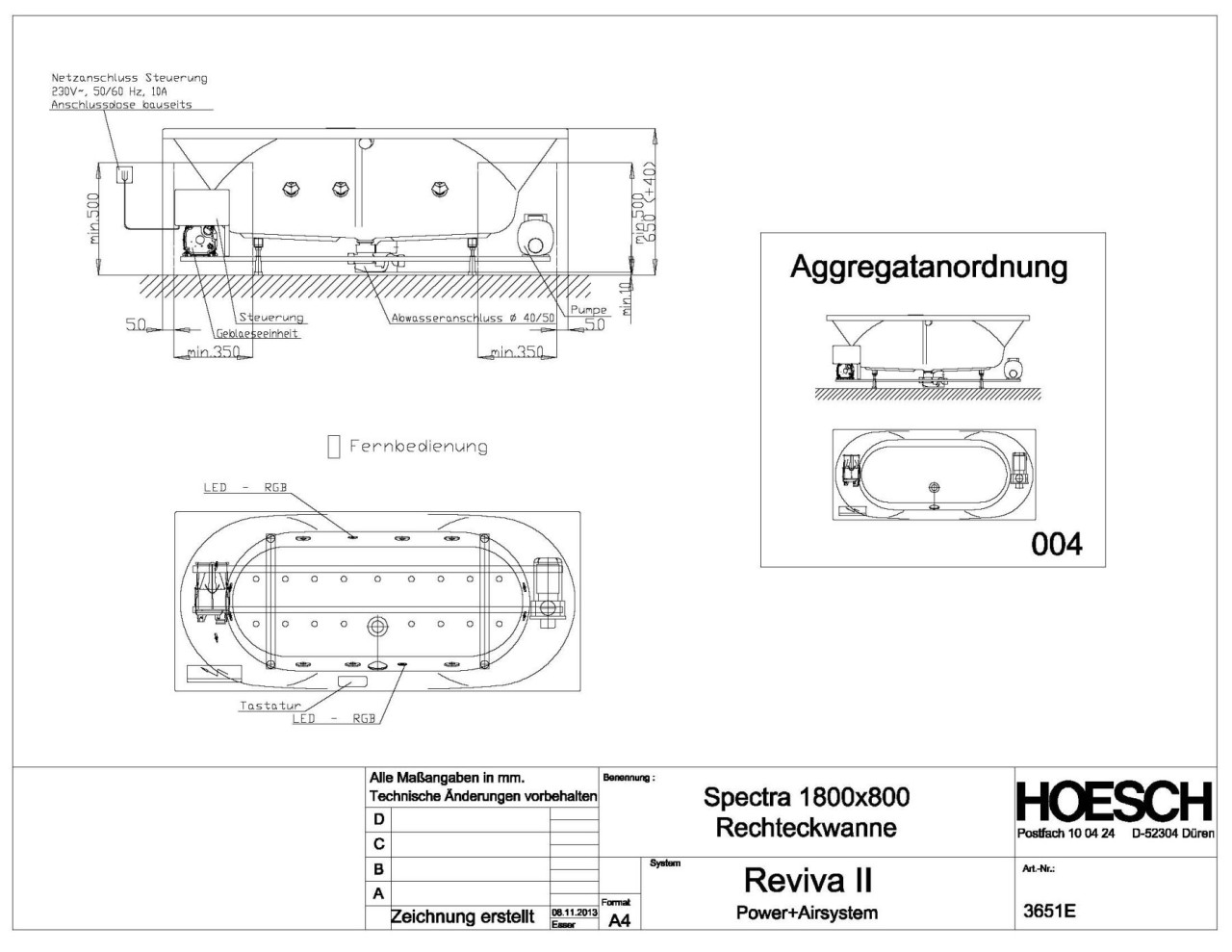 Hoesch Whirlwanne Spectra 3651 & Reviva II Power+ 3651E.010305004 Image