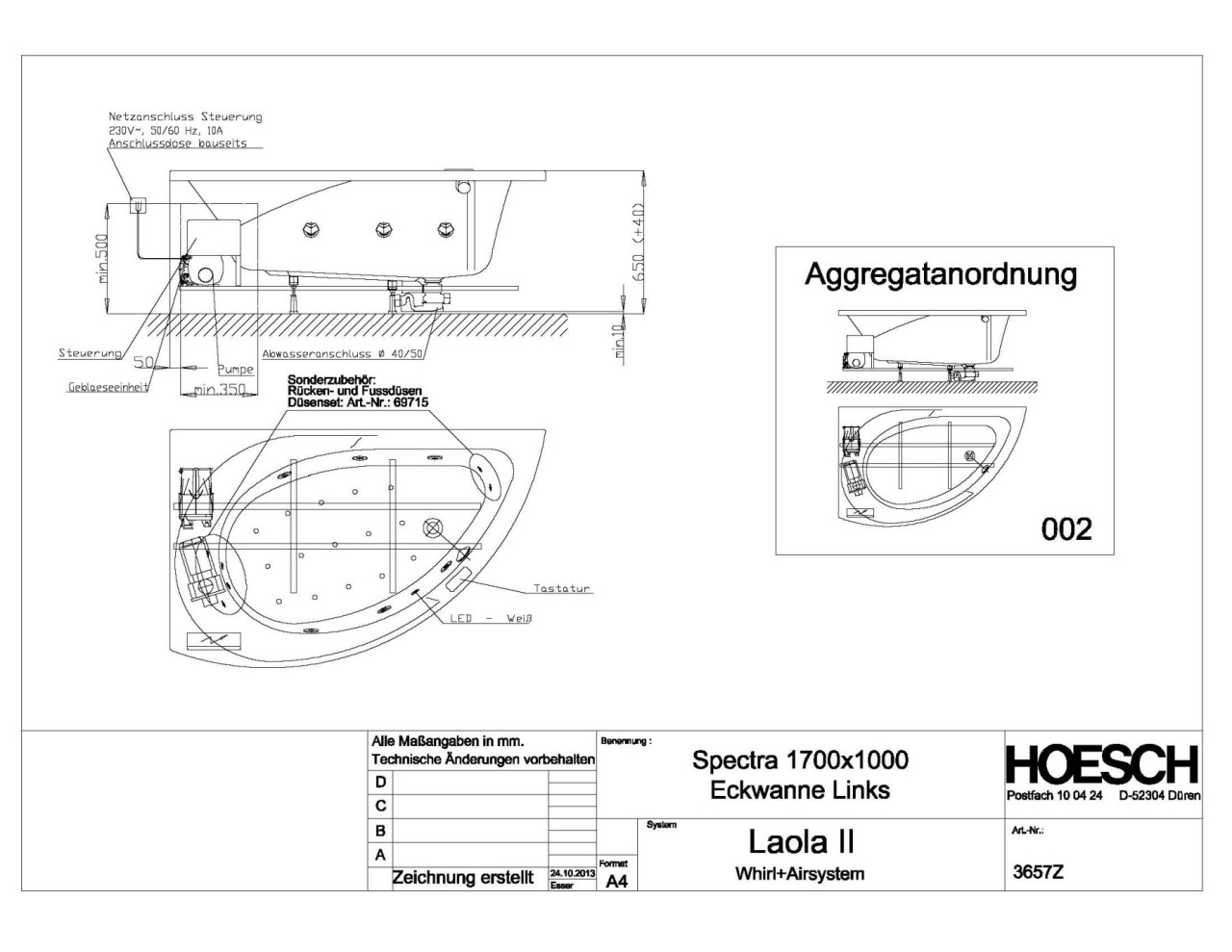 Hoesch Whirlwanne Spectra 3657 & Laola II Whirl+Air, 3657Z.010305002 Image