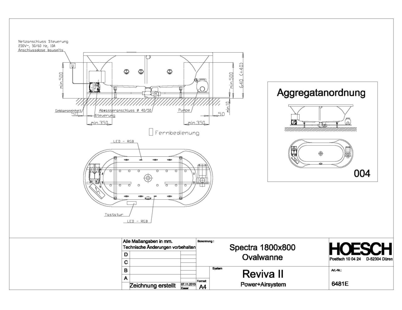 Hoesch Whirlwanne Spectra 6481 & Reviva II Power+ 6481E.010305004 Image