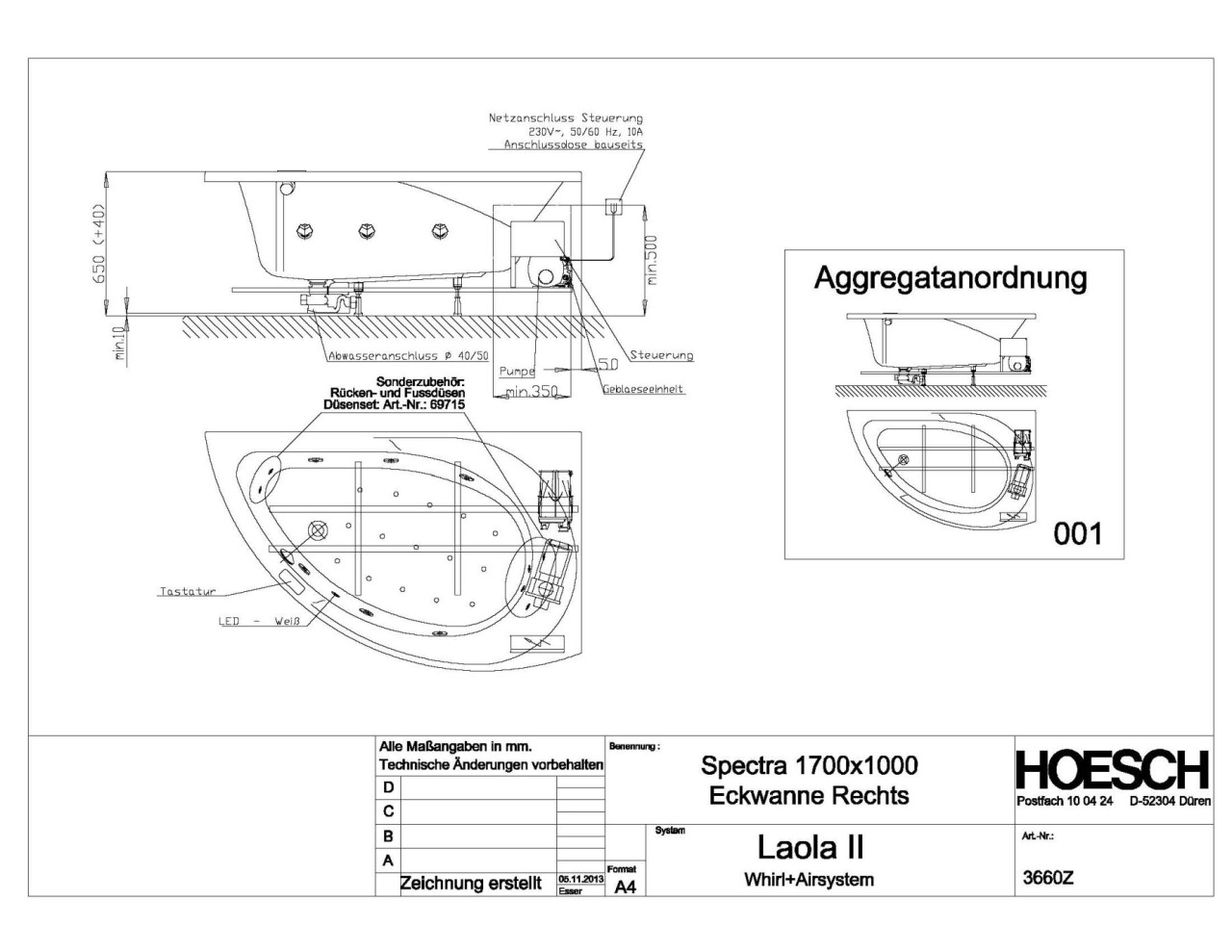 Hoesch Whirlwanne Spectra 3660 & Laola II Whirl+Air, 3660Z.010305001 Image
