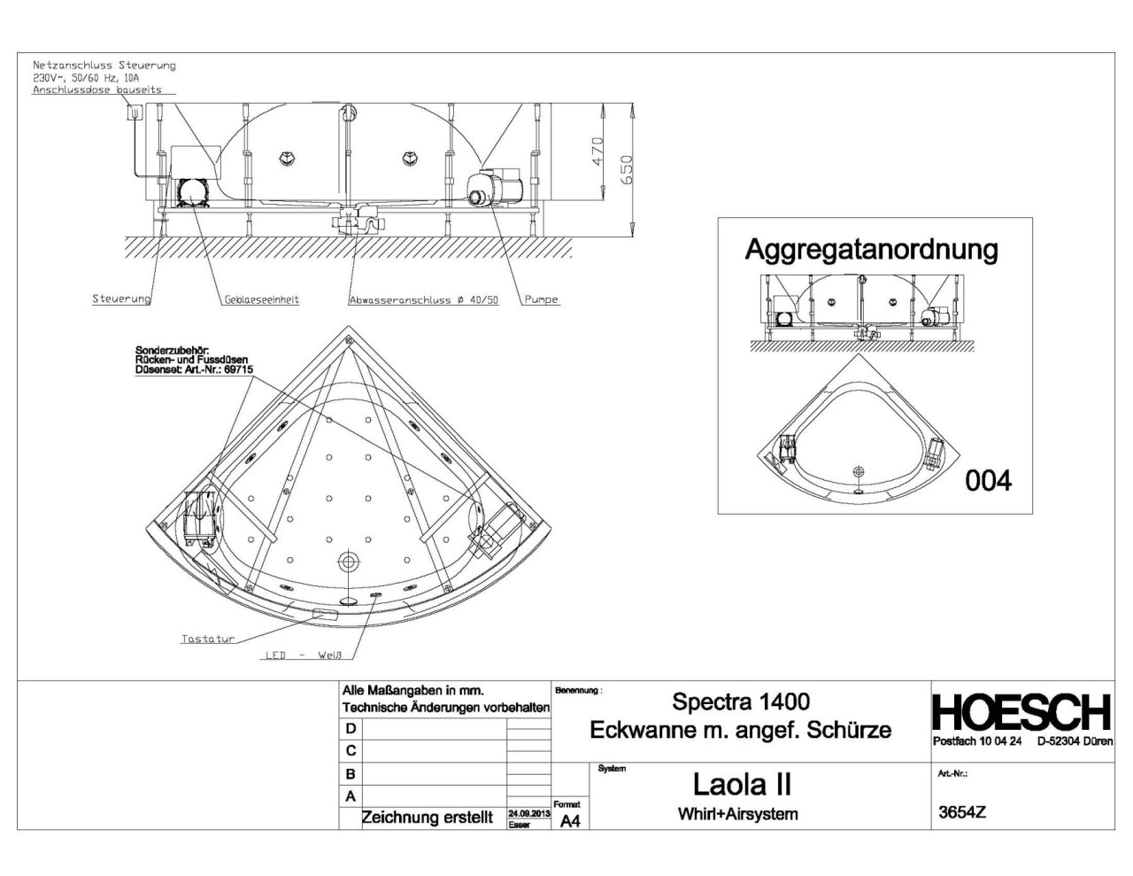 Hoesch Whirlwanne Spectra 3654 & Laola II Whirl+Air, 3654Z.010305004 Image