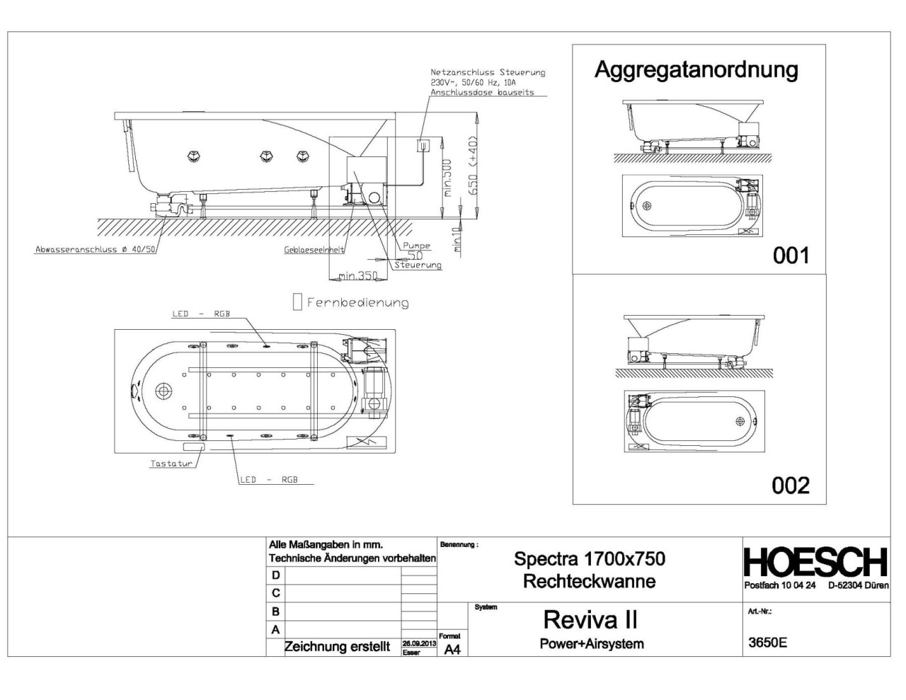 Hoesch Whirlwanne Spectra 3650 & Reviva II Power+ 3650E.010305001 Image