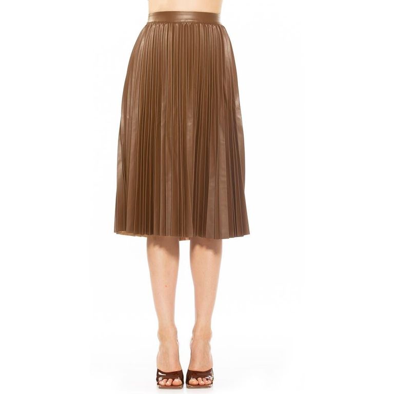 Luca High Waist Pleated Faux Leather Skirt - Brown - Alexia Admor Skirts