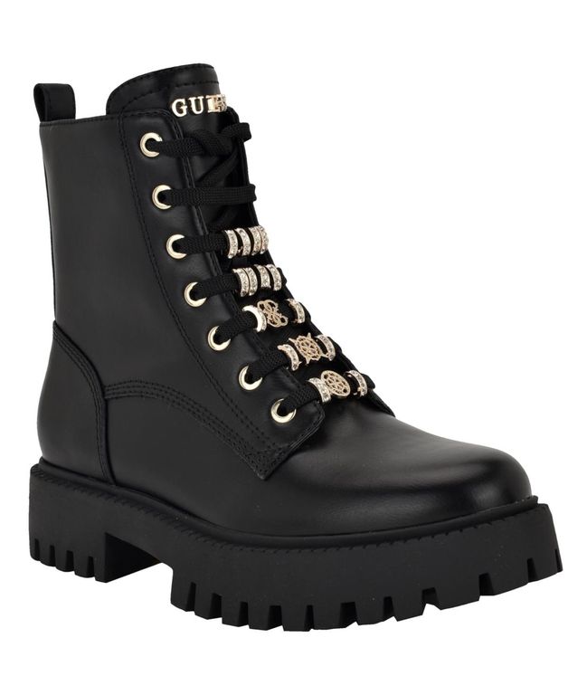 Fionaa Charms Lace-up Lug Sole Combat Boots - Black - Guess Boots
