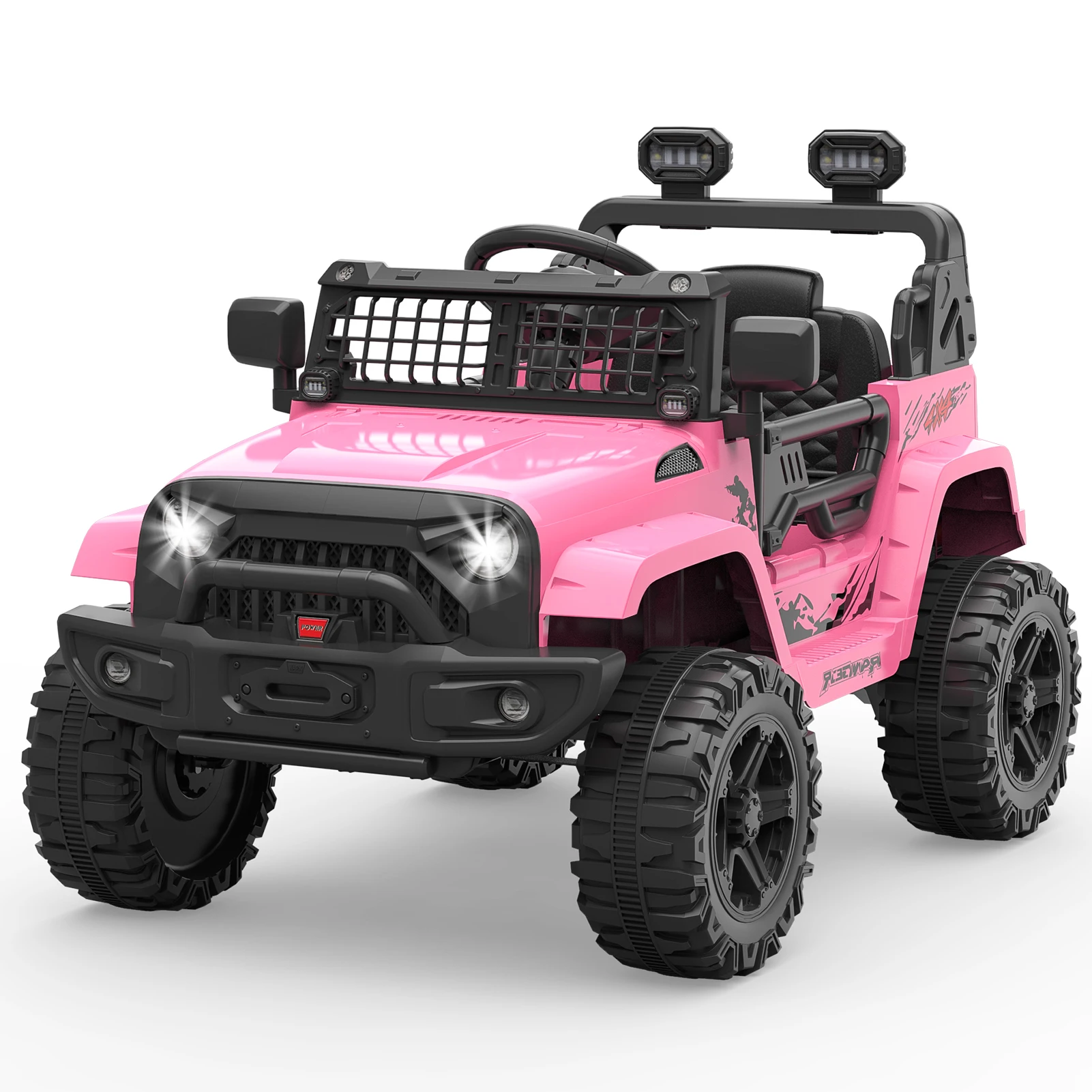 Voiture électrique pour enfants 12V avec télécommande 2,4 GHz Bluetooth, lumières LED, 2 vitesses, grandes roues tout-terrain, jouet de voiture à monter