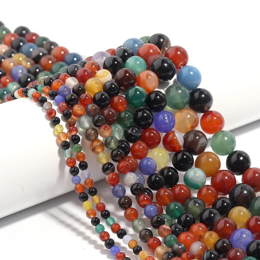Perline di pietra di agata naturale 4 6 8 10 12mm Perline distanziatrici allentate rotonde colorate per la creazione di gioielli Accessori per collane braccialetti fai da te