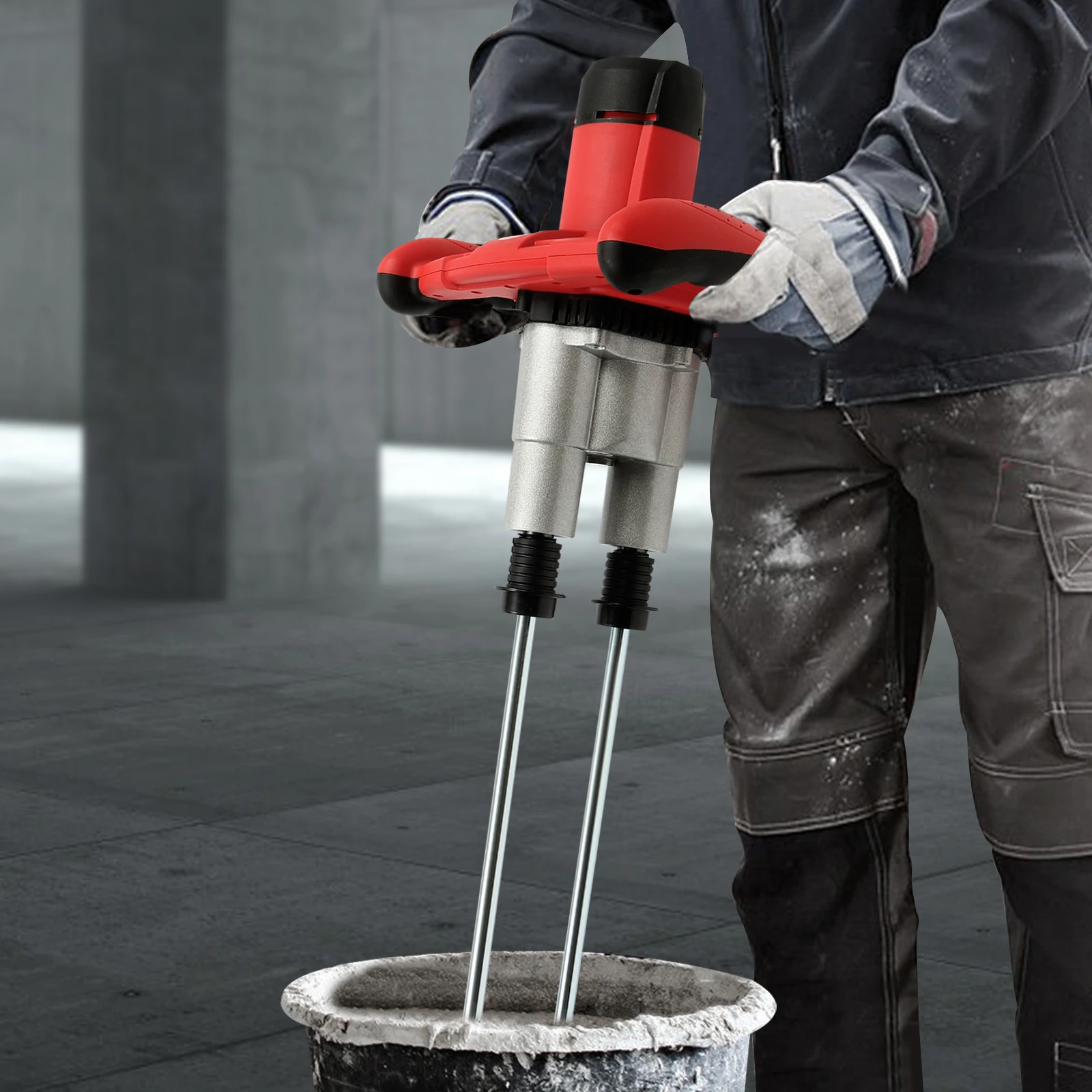 Miscelatore per malta bipolare da 1800 W, agitatore elettrico per cemento a 6 velocità con filettatura M14, miscelatore portatile rosso per malta di gesso per vernice, 220 V