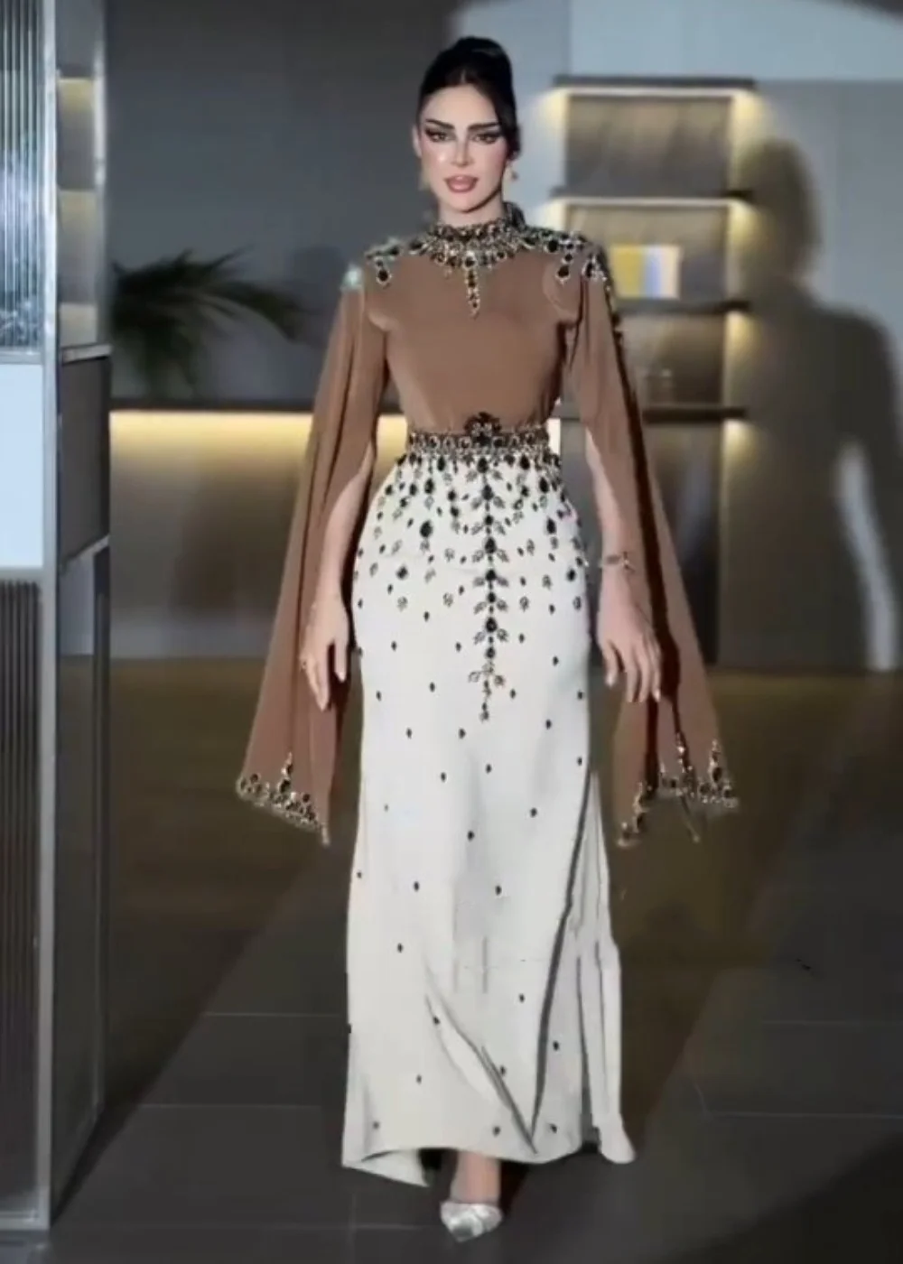 Customized Formal Jersey Sequined Pattern Mermaid High Collar Long Bespoke Occasion Evening Dresses Fashion
