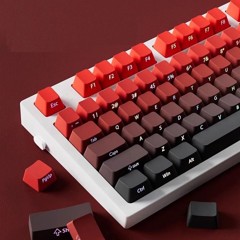 K135 Farbverlaufs-Tastenkappen, seitlich bedruckt, PBT, doppelte Farbe, durchscheinende Tastenkappen, OEM-Profil für MX Switches, Gaming-Tastenkappe, Rot Image