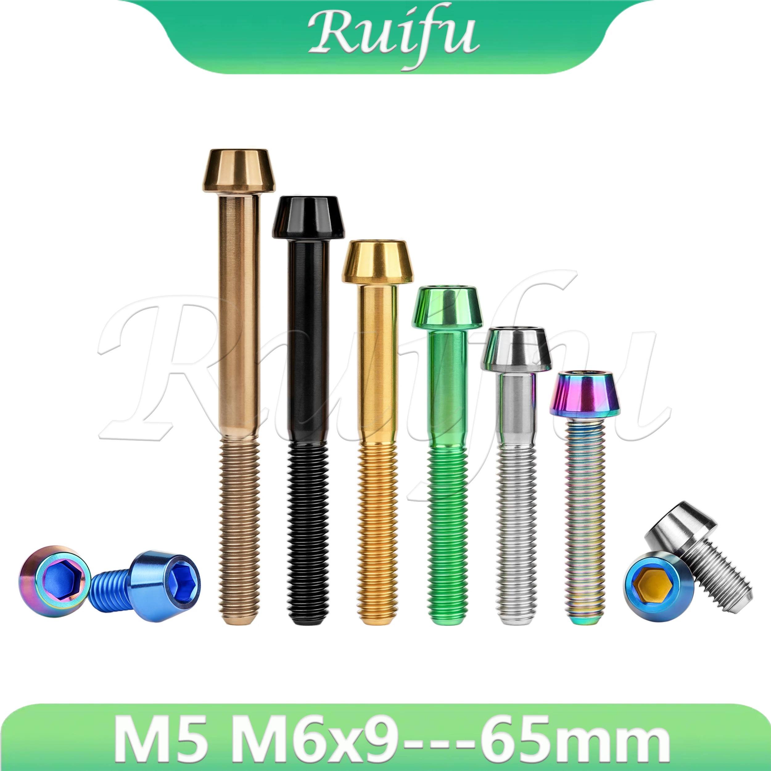Ruifu Titanschraube M5 M6x9/10/15/16/18/20/25/30/35/40/45/50/55/60/65 mm Inbus-Kegelkopfschrauben für Fahrräder Image