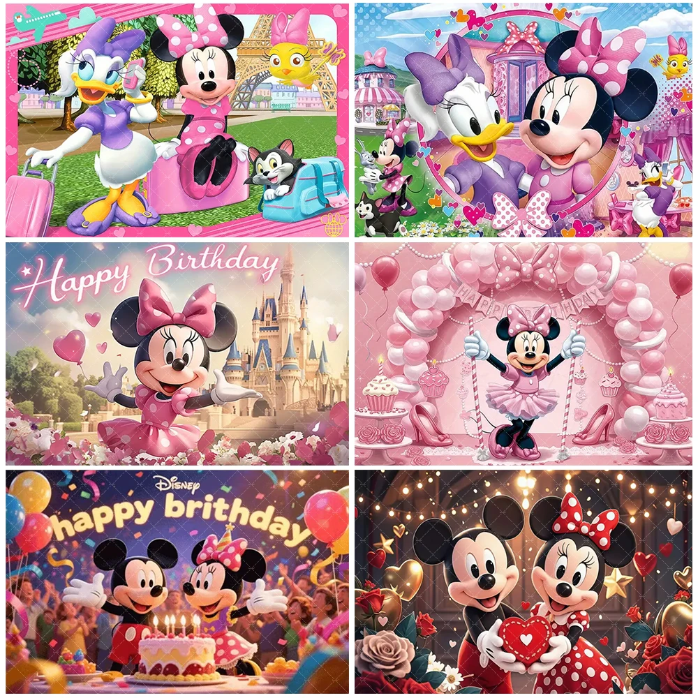 Disney Mickey Minnie Maus Hintergrund Freund Geburtstag Party Dekorationen süße Gänseblümchen Ente Fotografie Hintergrund Mädchen zugunsten Geschenke Image