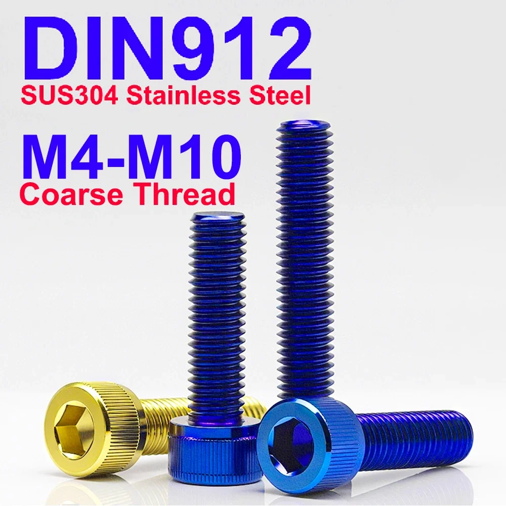 M4 M5 M6 M8 M10 DIN912 Innensechskantschrauben SUS304 Edelstahl Titanblau und vergoldet Inbusschlüsselschrauben Image