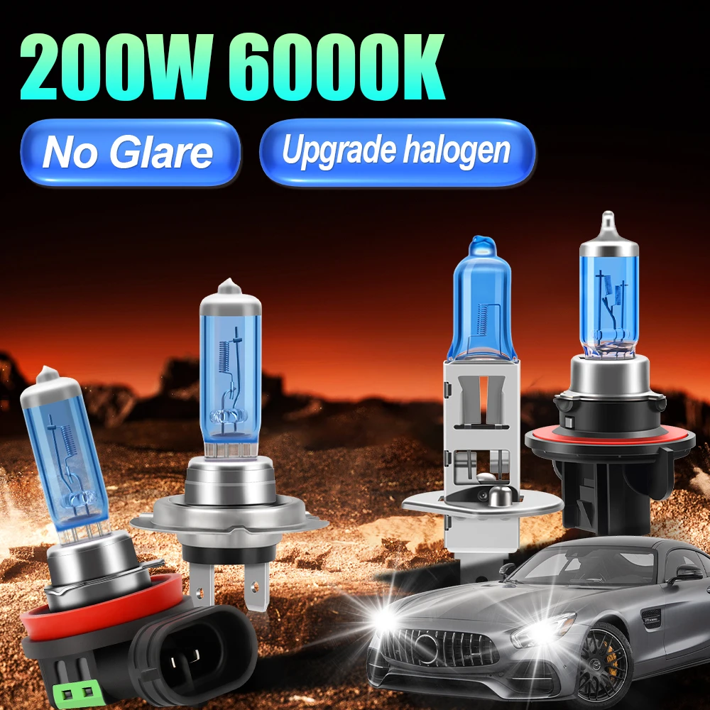 200W H4 H7 H11 HB3 HB4 Auto Halogen Scheinwerfer H8 H9 9005 9006 9145 5202 H1 H13 9007 880 9012 6000K Auto Birne Nebel Lampe Keine Blendung