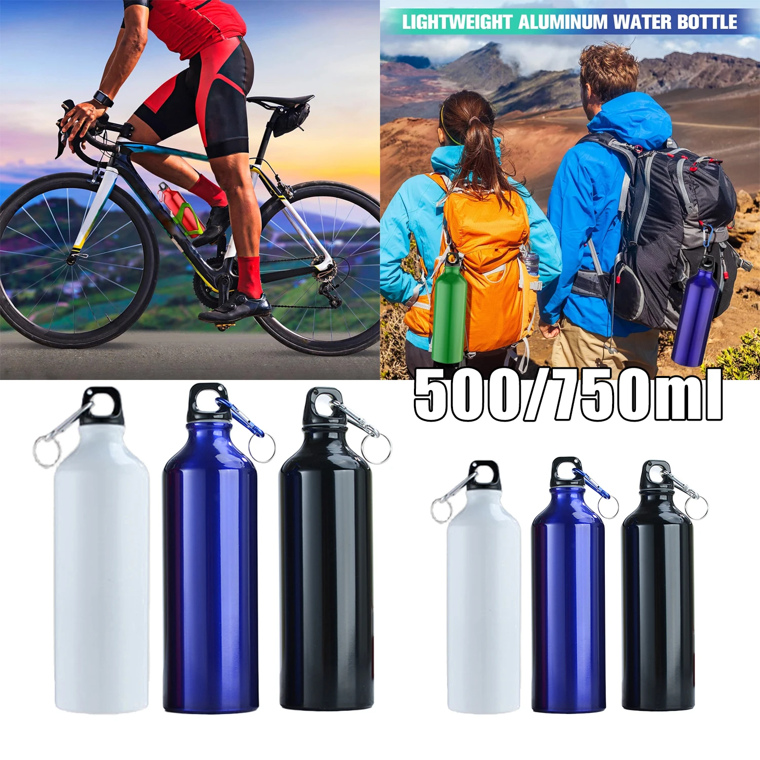 Aluminium-Wasserflasche mit Farbverlauf, 500 ml, 750 ml, großes Fassungsvermögen, auslaufsicheres Sporttrinkgeschirr für Fitnessstudio, Outdoor, Reisen, Geschenk Image