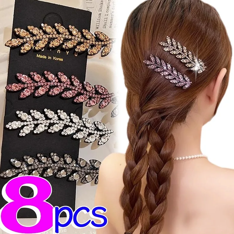 2/8Pcs Weizen Ohren Haar Clips Frauen Strass Ente Bill Clips Mädchen Glänzenden Kristall Pony Seite Haarnadeln elegante Haar Zubehör Image