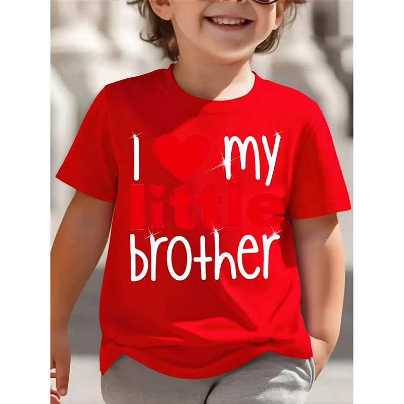 100% Cotton Kids Boys' Black White Red Heart Graphic Letter T shirt Blouse Crew Neck Short Sleeve Outdoor Dailywear Fashion Streetwear Designer Printing Summer