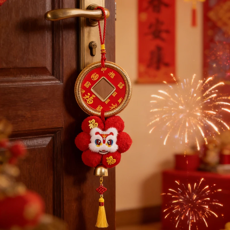 Neujahrsdekoration mit Pferd, Plüsch-Ornament, festliche rote Hängedekoration, Pferdeanhänger, Frühlingsfest, Heim-Atmosphäre, neue Dekoration Image