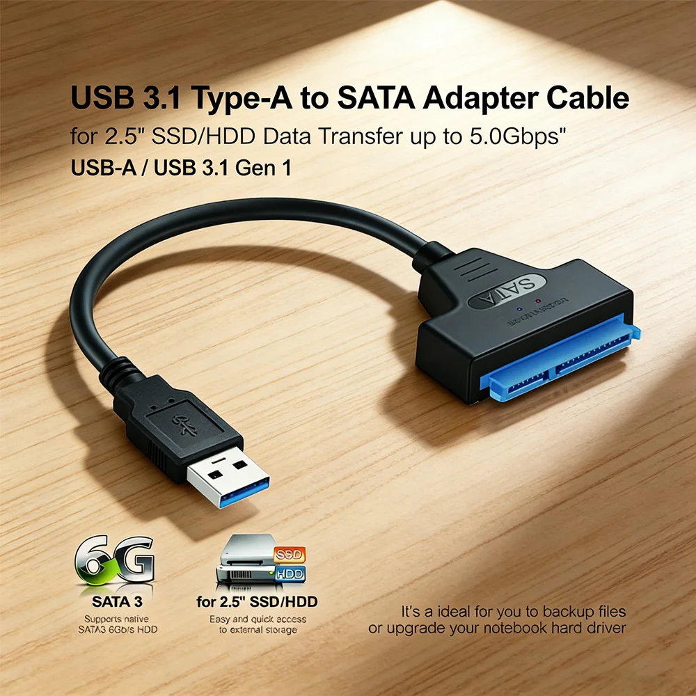 USB 3.0 SATA Festplattenadapter: Externer Konverter + UASP-Unterstützung, für 2,5 Zoll SSD/HDD Datenübertragung Image