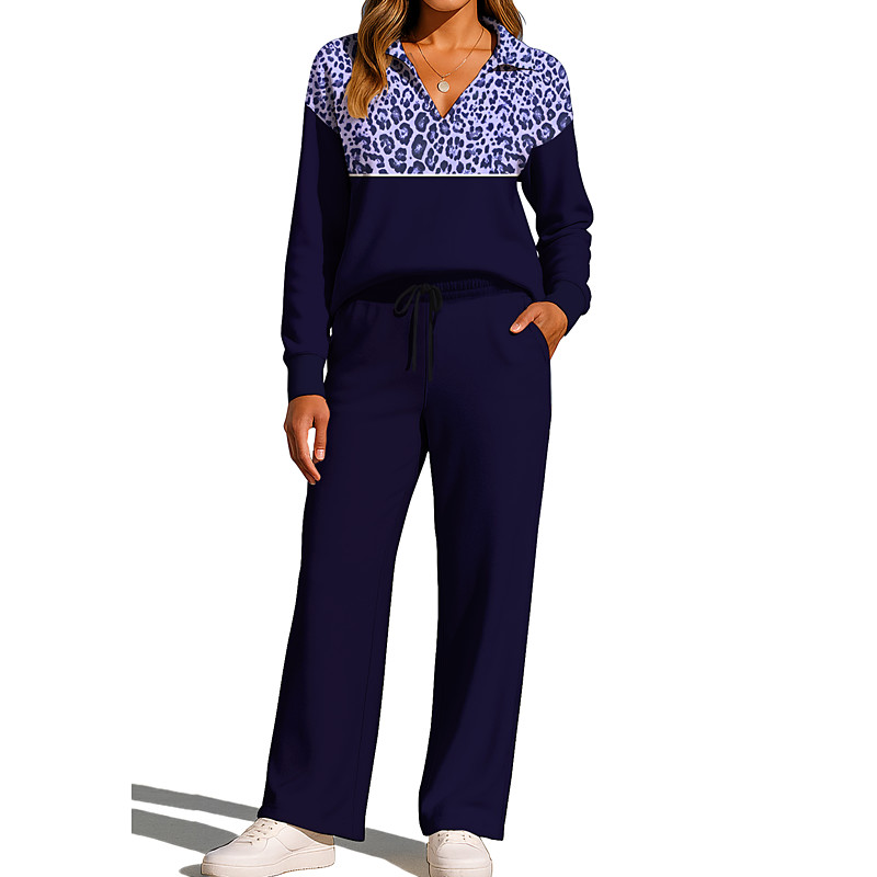 Women's Sweatshirt Tracksuit Sweatpants Drawstring Pocket Leopard Jacket and Sweatpants Athletic Clothing Set Loungewear Summer Spring Fall Winter Red Brown Black Gym Workout Casual Workout Thermal