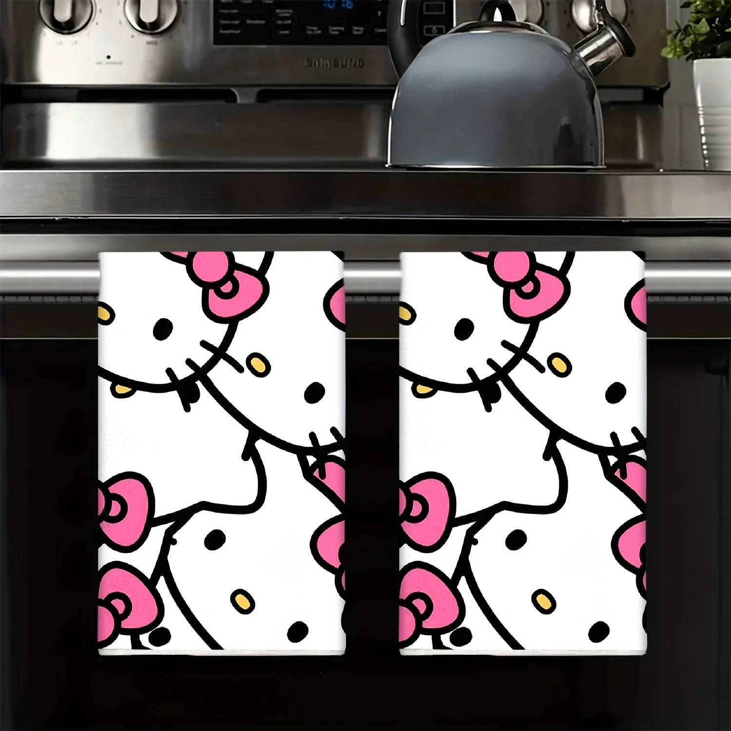 2 Stück HelloKitty Sanrio Love Valentinstag-Handtuch, Küchentücher, Geschirrtücher, Reinigungstuch Image