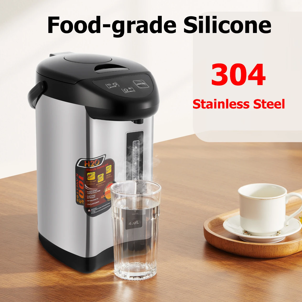 4L Elektrischer Heißwasserspender, große Kapazität, Edelstahl-Thermokessel mit Zapfhahn, Tischkessel für Tee, 750W 220V Image