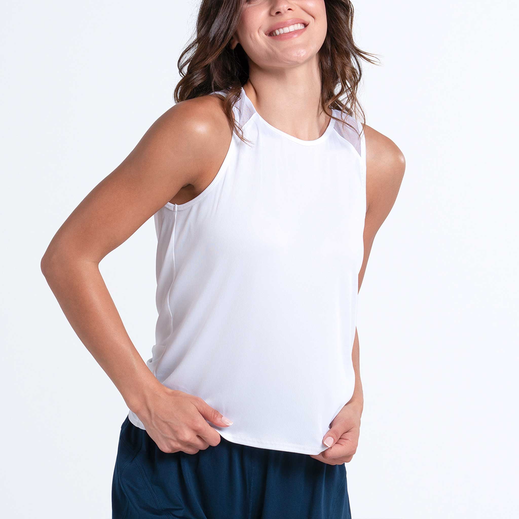 Lucky In Love Twist Back Rib Tank Women's Tennis Apparel White
