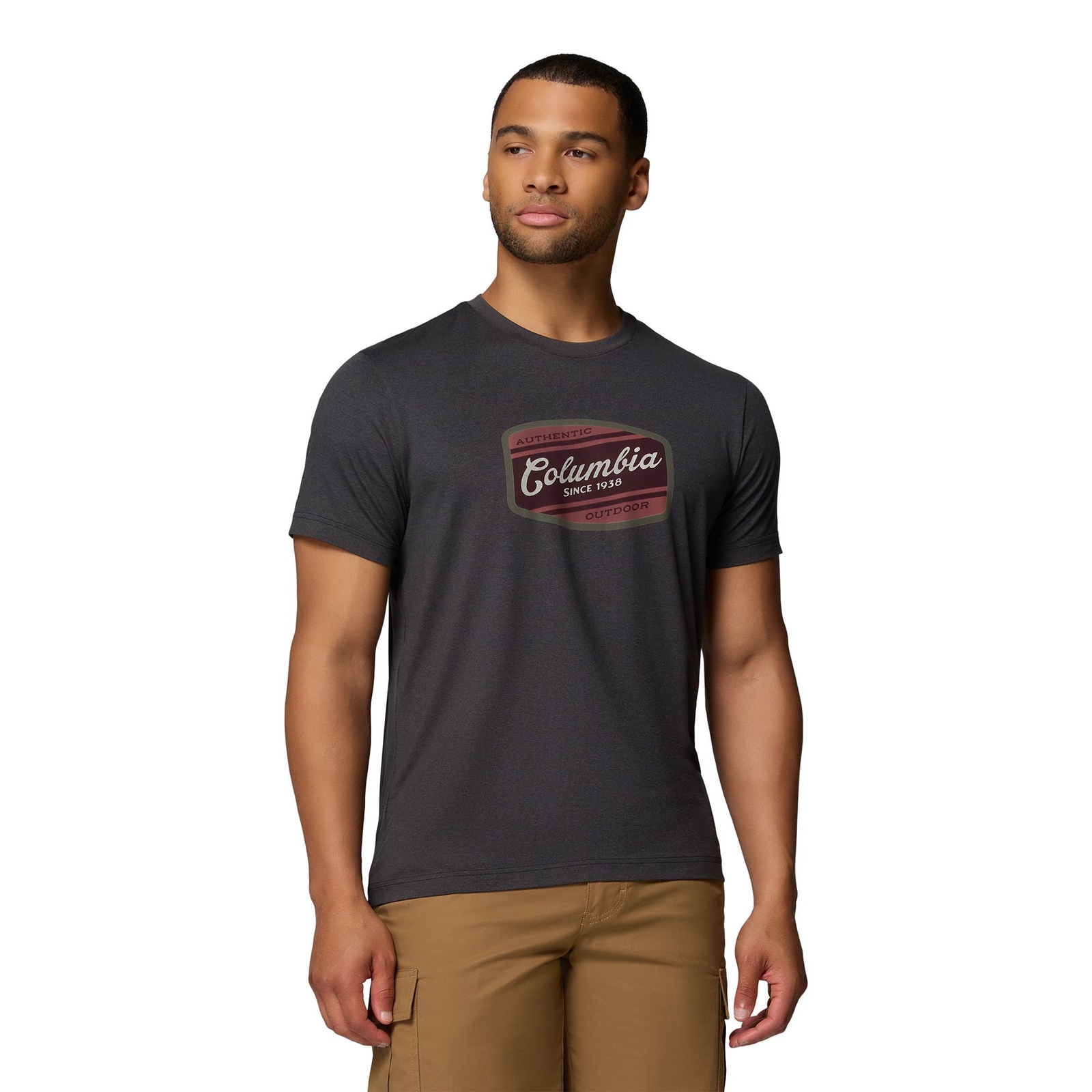 Columbia Men's Parsons Point Short Sleeve Graphic Tee (Size 3X) Black Heather, Elastine,Polyester